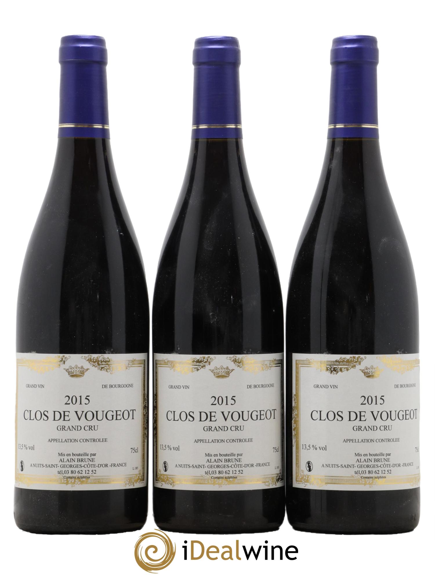 Clos de Vougeot Grand Cru Domaine Alain Brune 2015 - Lot de 3 bouteilles - 0