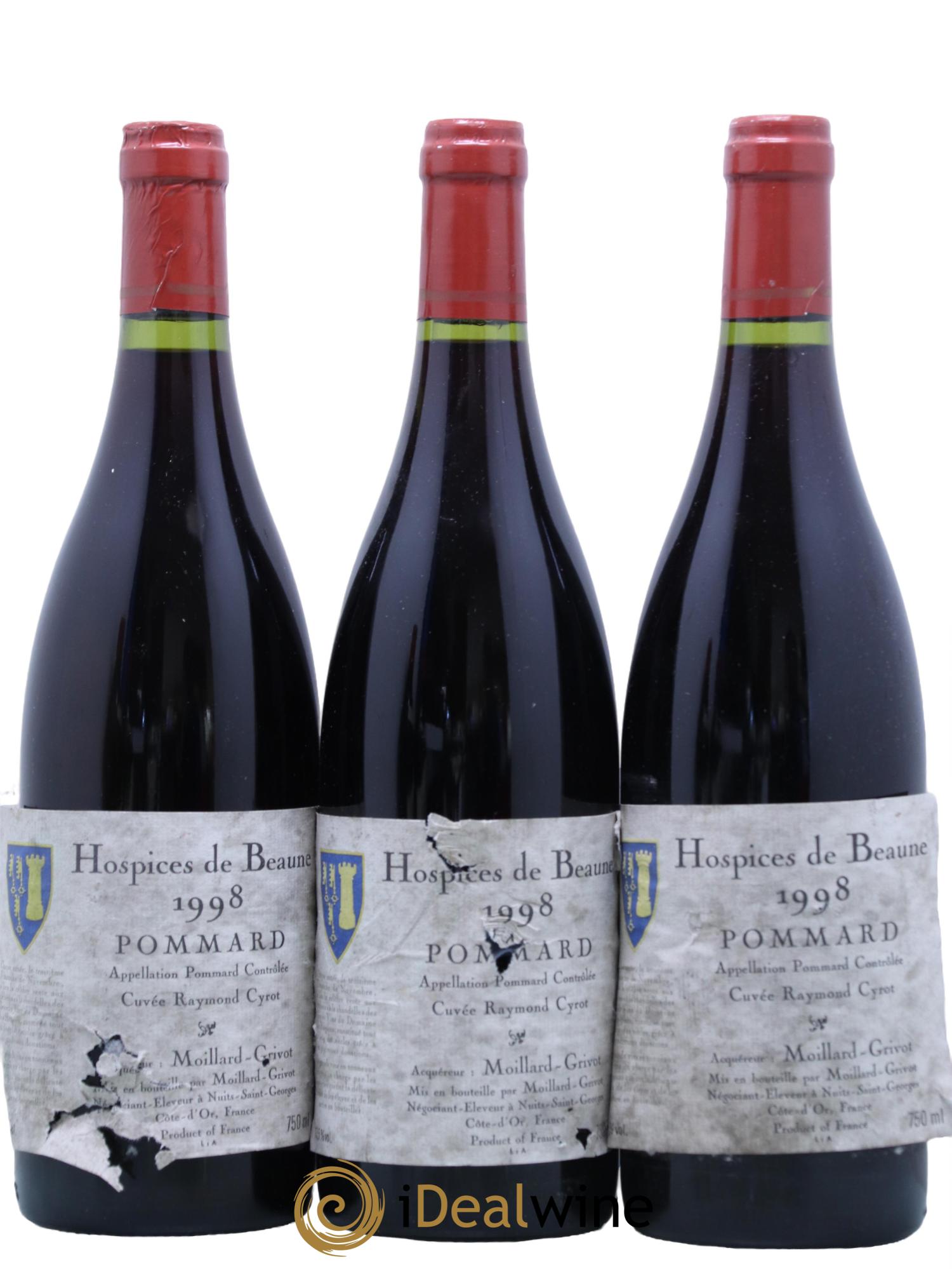 Pommard Hospices de Beaune Cuvée Raymond Cyrot Moillard Grivot 1998 - Lot de 3 bouteilles - 0