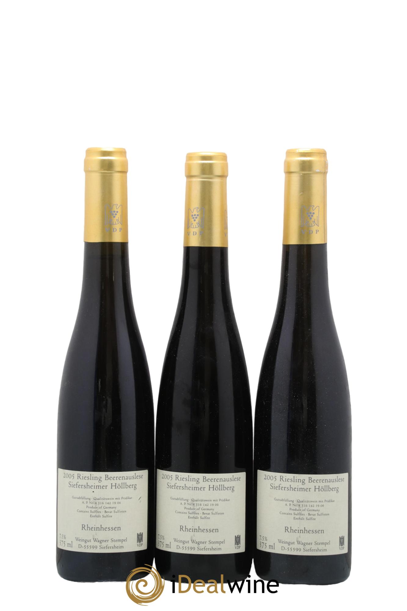 Allemagne Rheinhessen Höllberg Riesling Beerenauslese Wagner-Stempel 2005 - Posten von 3 Demi-Flaschen - 1