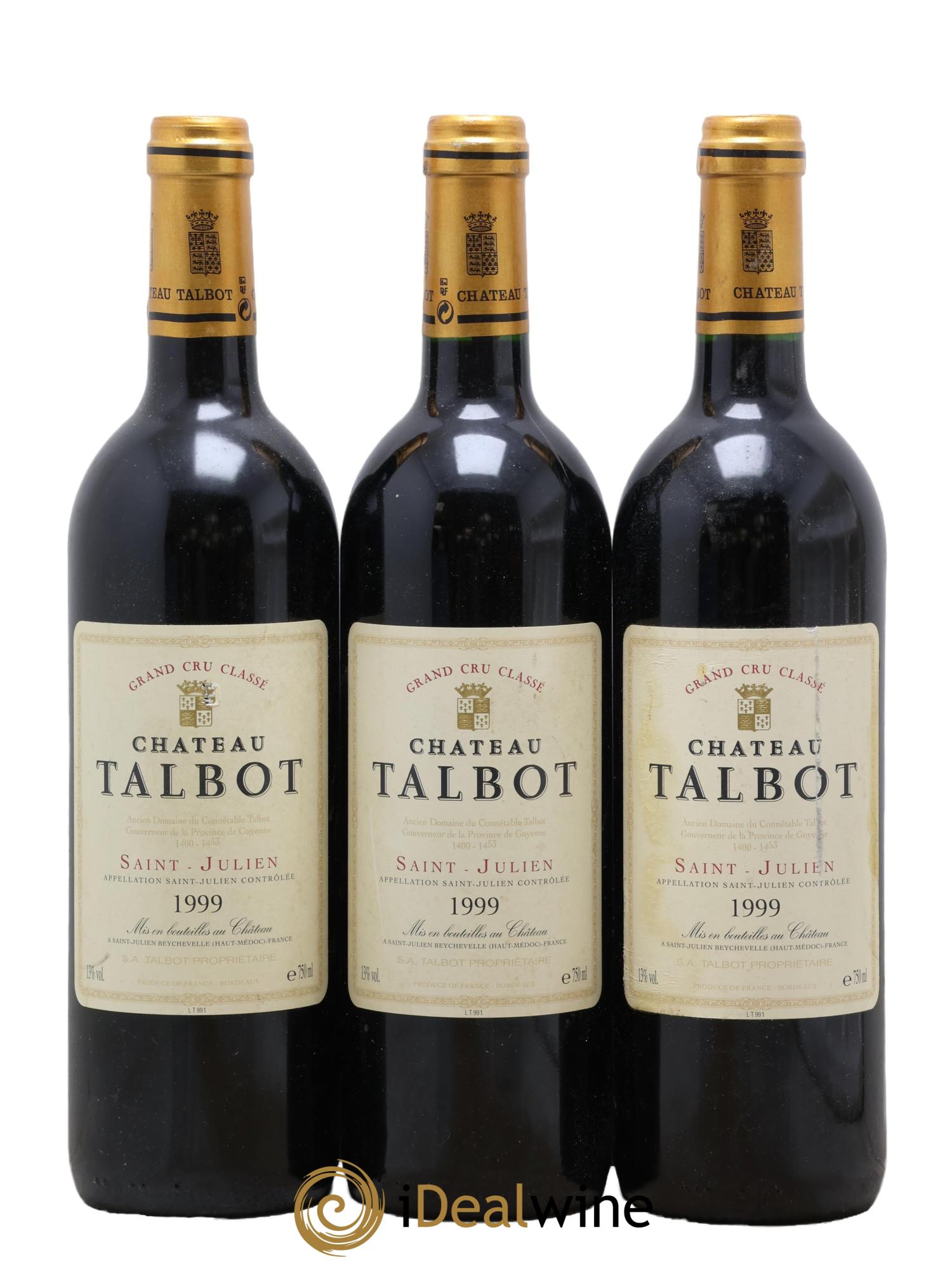 Château Talbot 4ème Grand Cru Classé 1999 - Posten von 3 Flaschen - 0