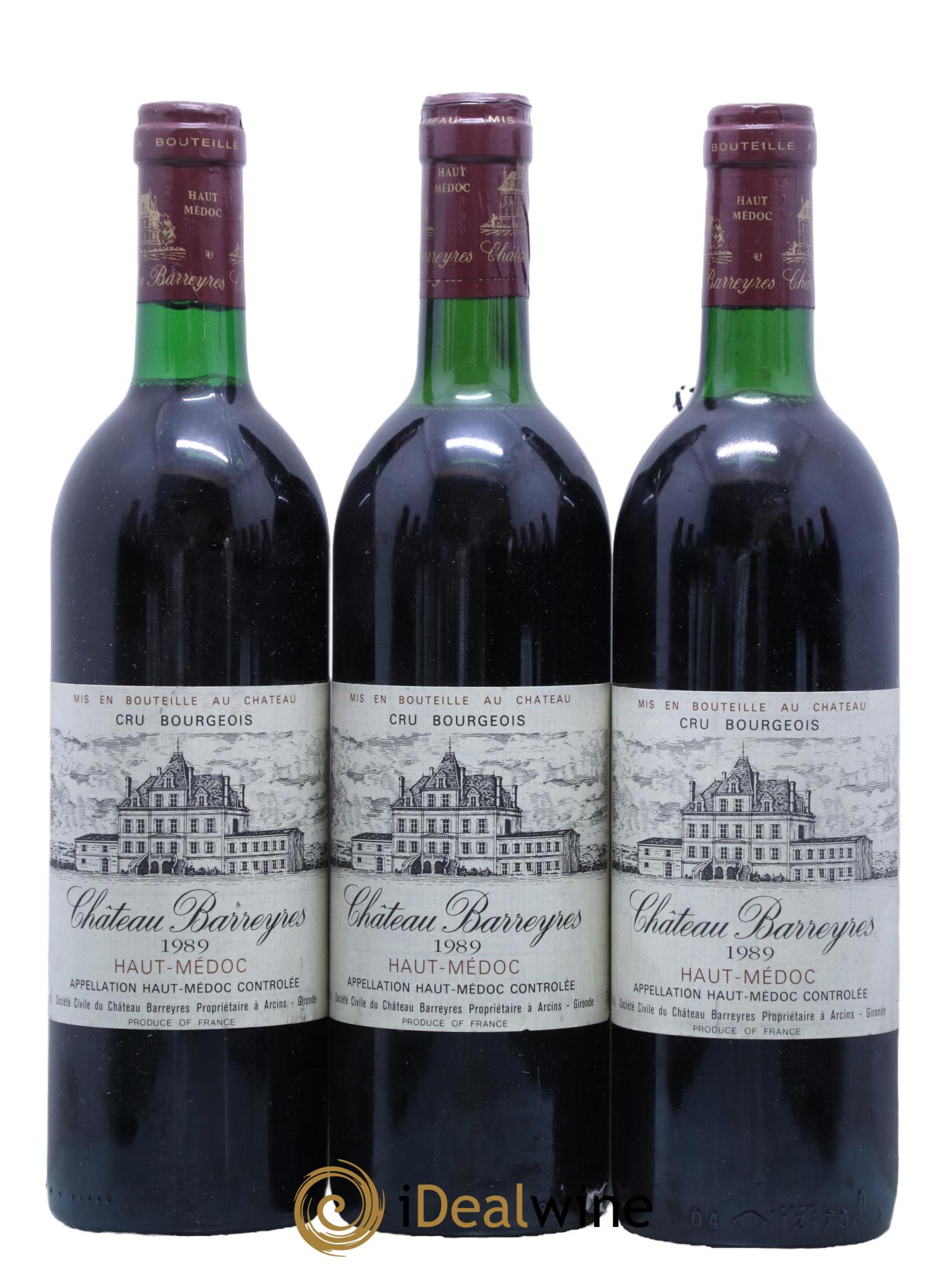 Château Barreyres Cru Bourgeois 1989 - Lot de 3 bouteilles - 0
