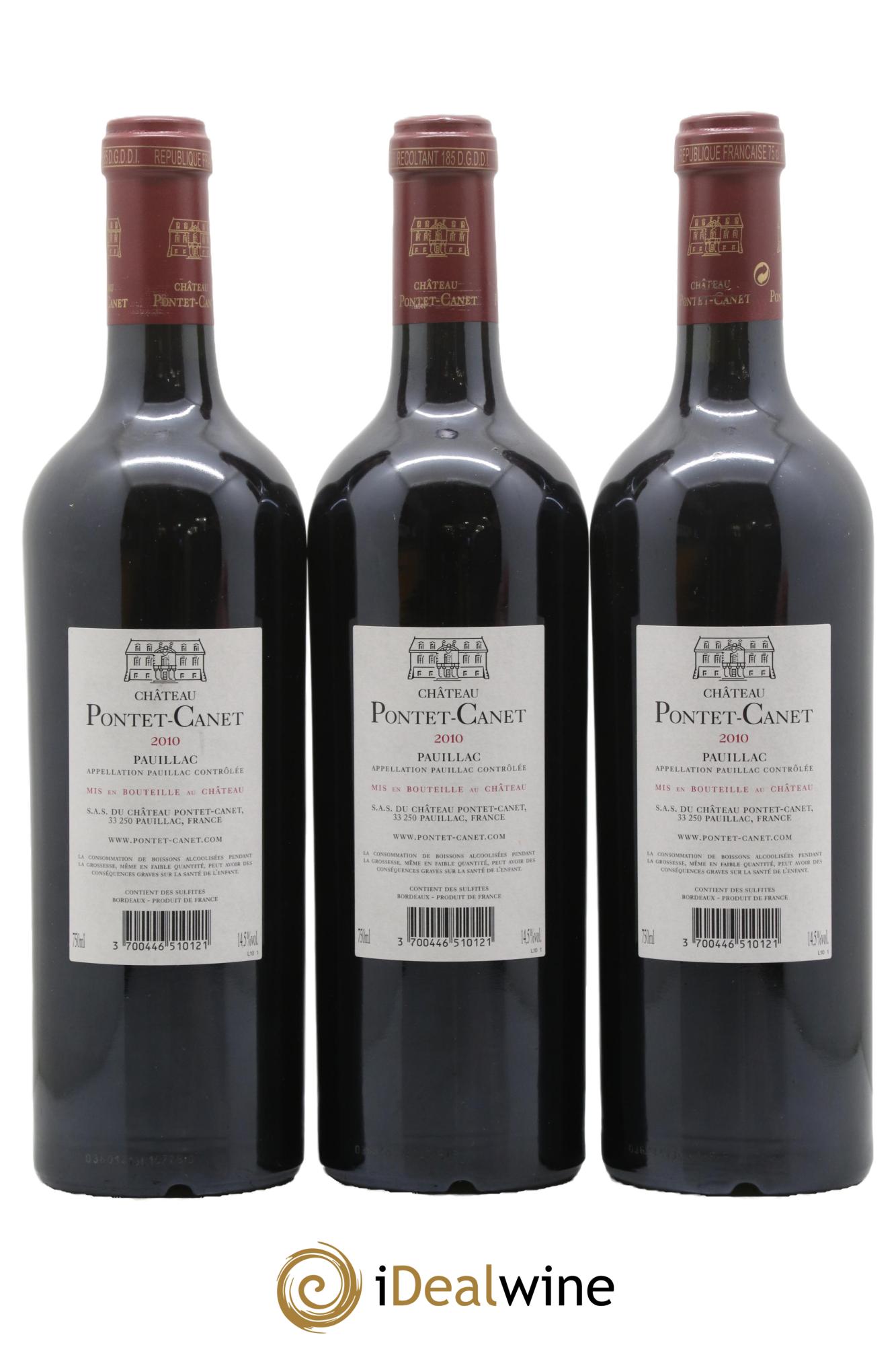 Château Pontet Canet 5ème Grand Cru Classé 2010 - Lot de 3 bouteilles - 1