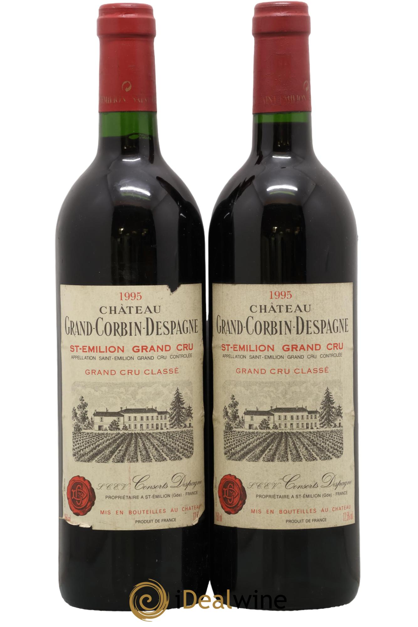 Château Grand Corbin Despagne Grand Cru Classé 1995 - Lot de 2 bouteilles - 0