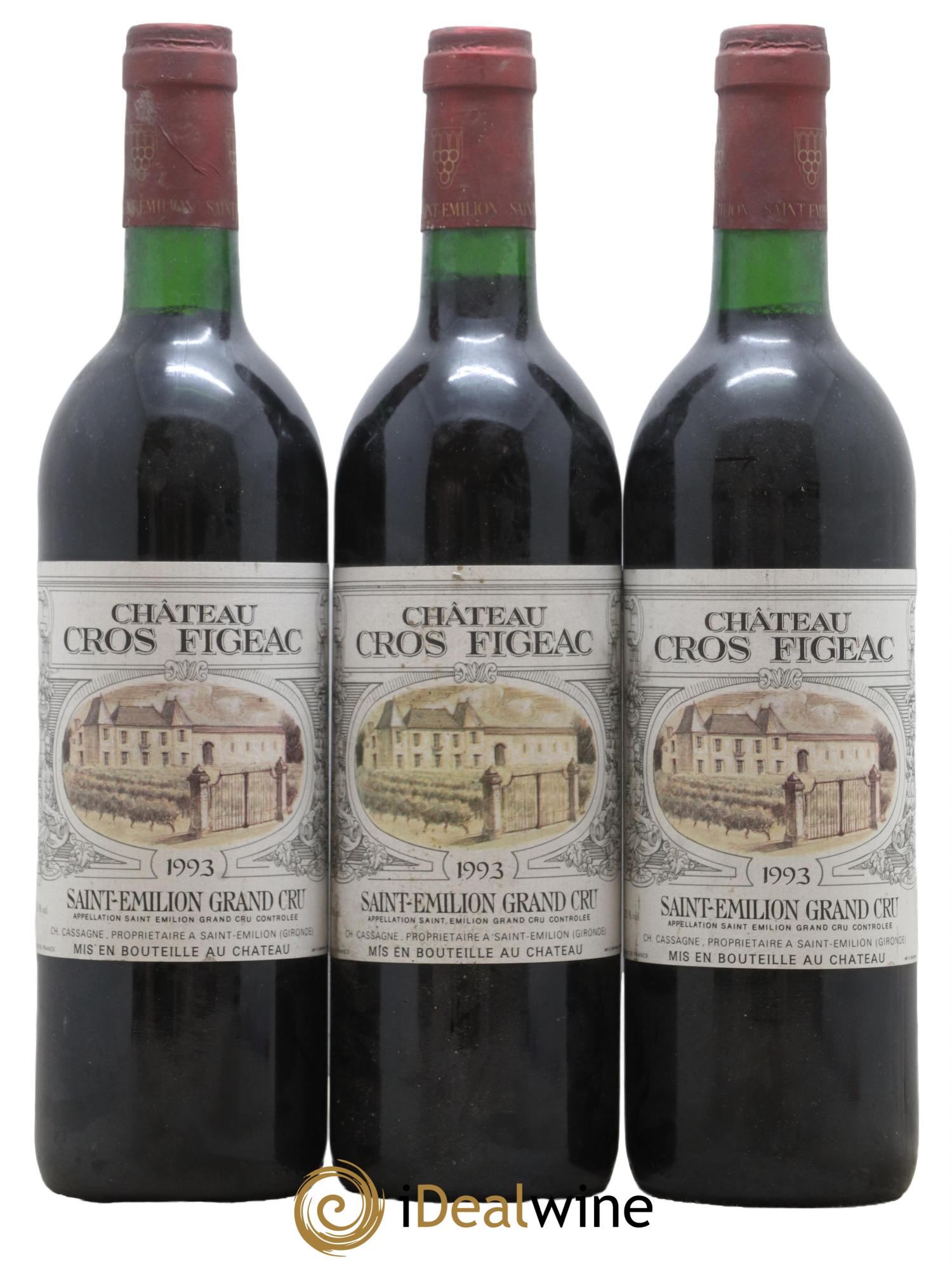 Saint-Émilion Grand Cru Chateau Cros Figeac 1993 - Lot de 3 bouteilles - 0