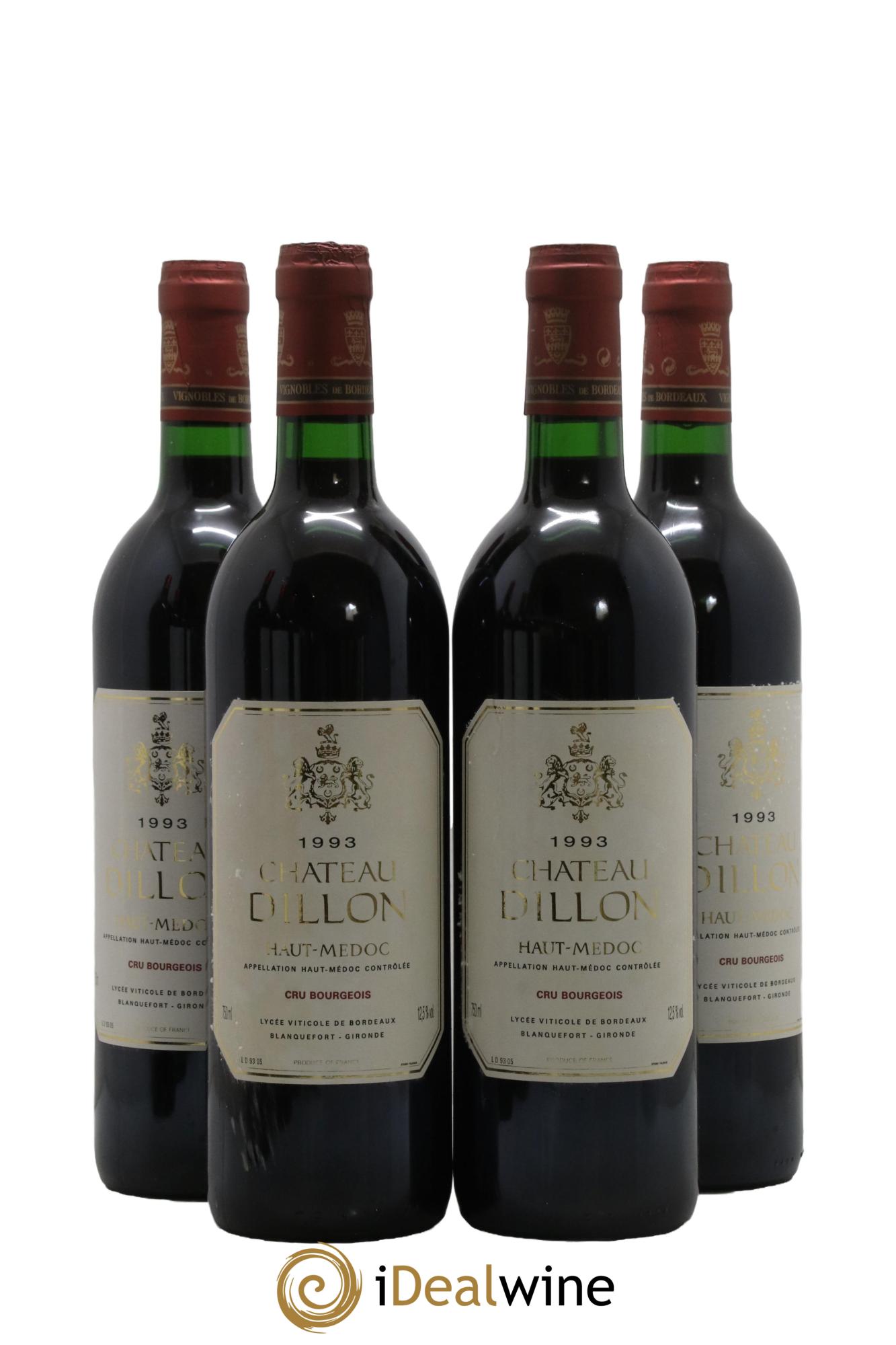 Château Dillon Cru Bourgeois 1993 - Lot de 4 bouteilles - 0