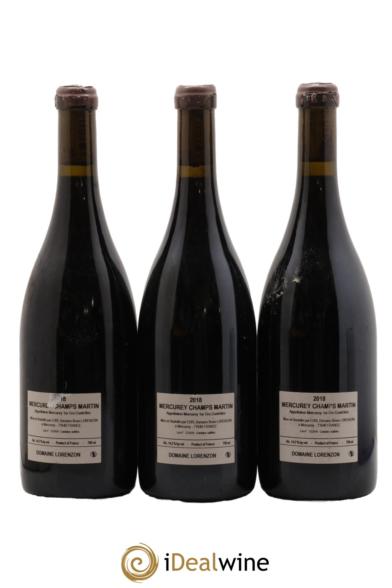 Mercurey 1er Cru Clos des Champs Martin - Carline Bruno Lorenzon 2018 - Lotto di 3 bottiglie - 1