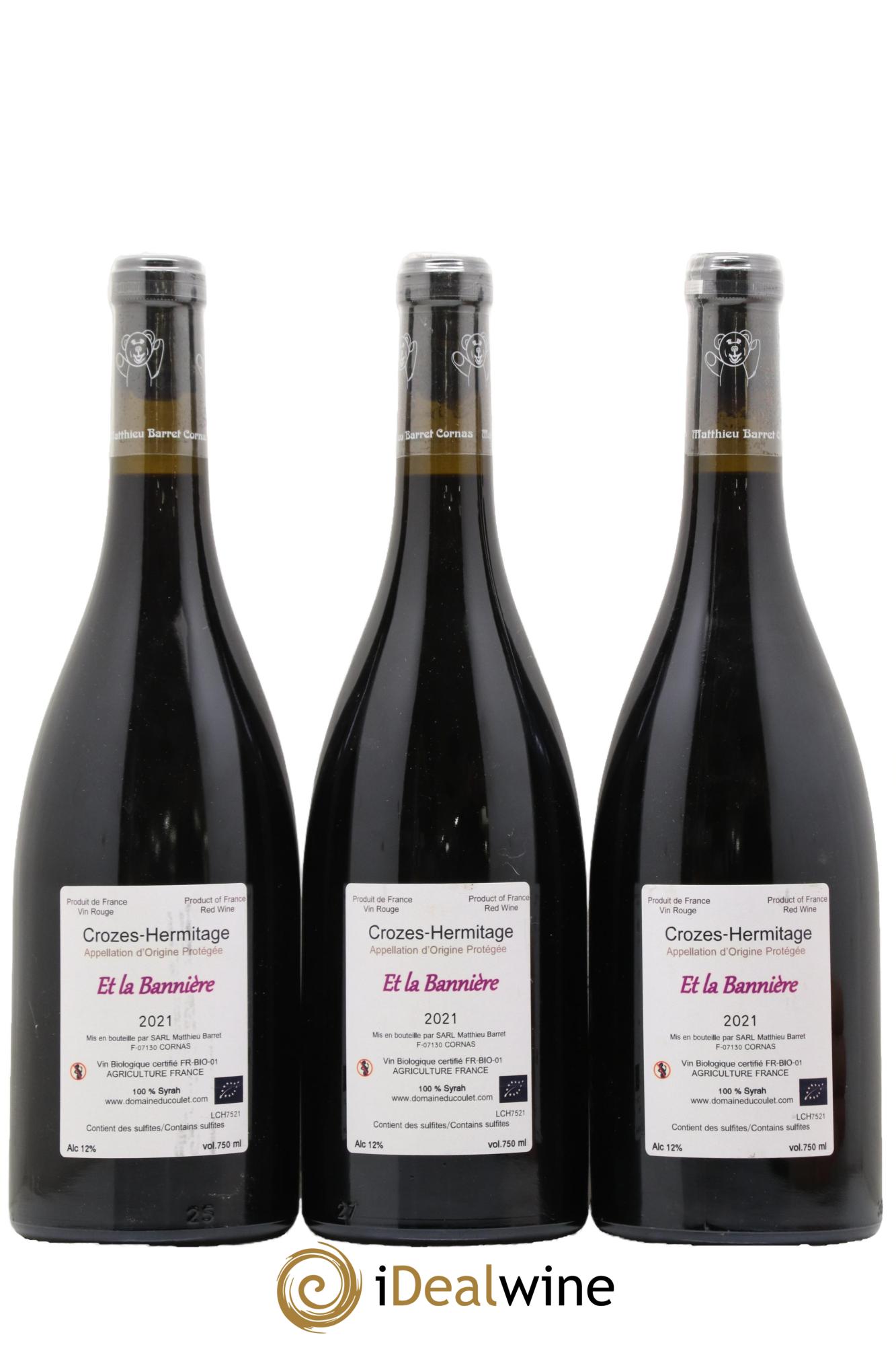 Crozes-Hermitage Et la Bannière Coulet (Domaine du) - Matthieu Barret 2021 - Lot of 3 bottles - 1
