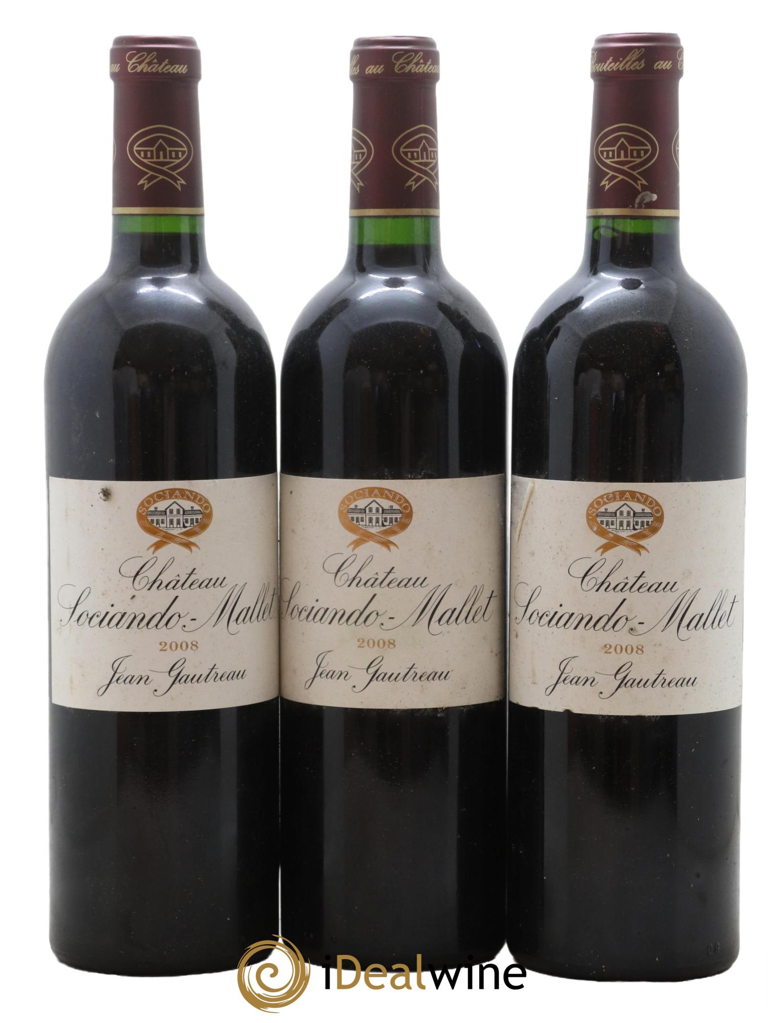 Château Sociando Mallet 2008 - Lotto di 3 bottiglie - 0