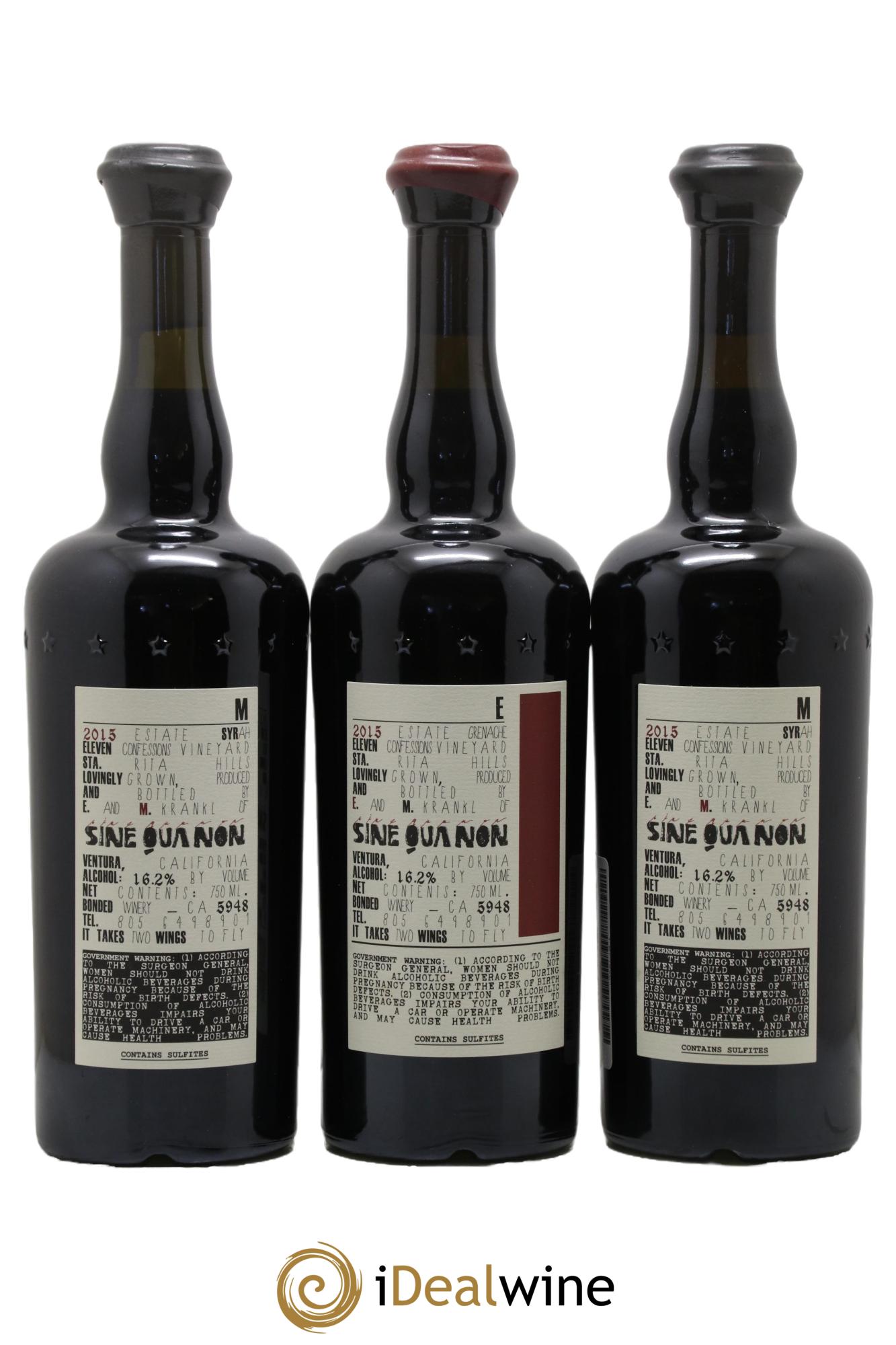USA Santa Rita Hills Eleven Confessions 4 Syrah M et 1 Grenache E Sine Qua Non 2015 - Lot de 5 bouteilles - 2