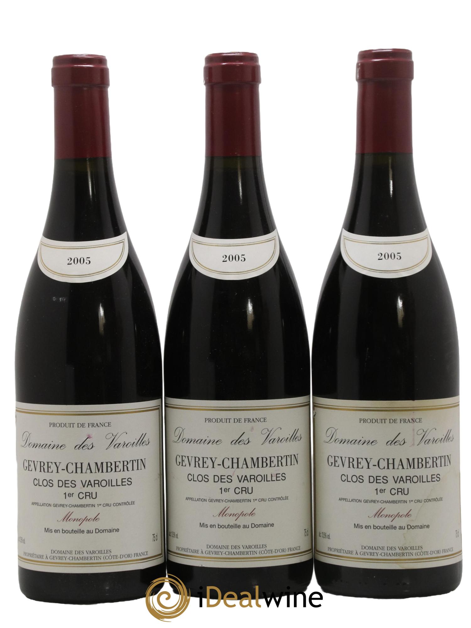 Gevrey-Chambertin 1er Cru Clos des Varoilles Monopole Varoilles (Domaine des) 2005 - Lot de 3 bouteilles - 0