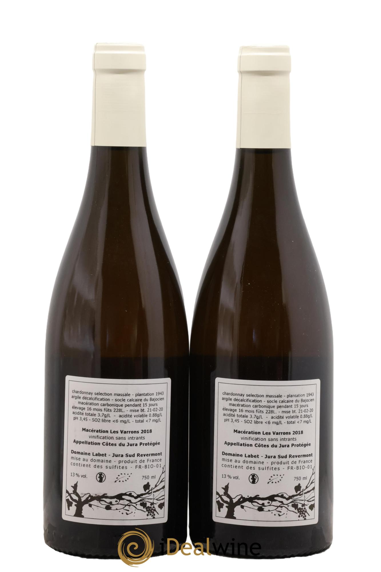 Côtes du Jura Chardonnay Les Varrons Macération Romain - Julien - Charline Labet 2018 - Lot de 2 bouteilles - 1