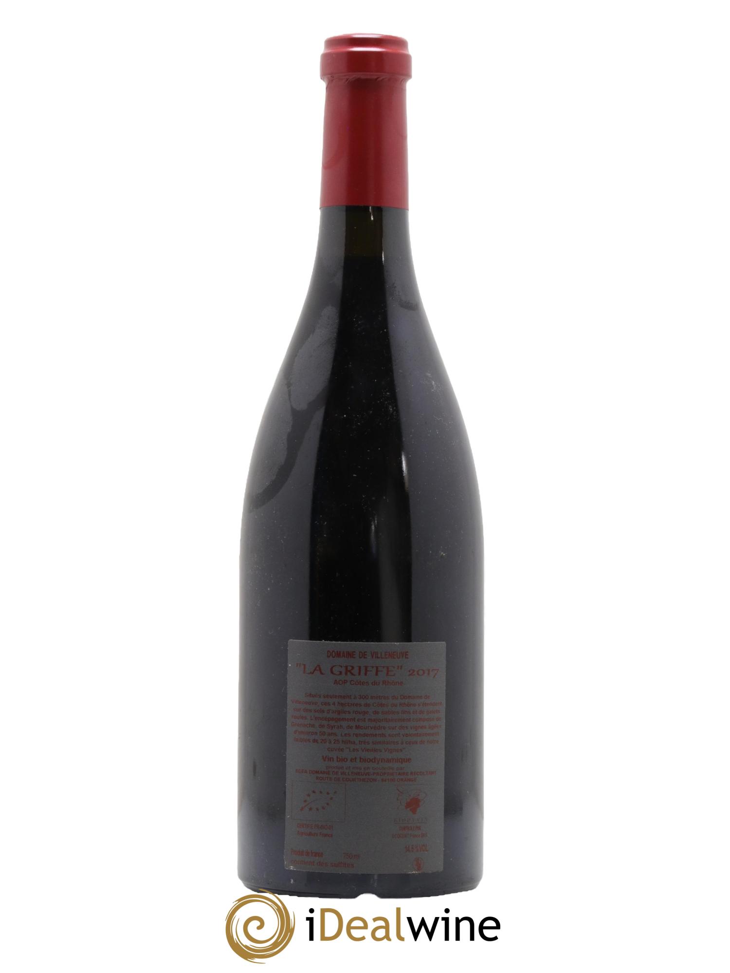 Côtes-du-Rhône La Griffe Domaine de Villeneuve 2017 - Lot de 1 bouteille - 1