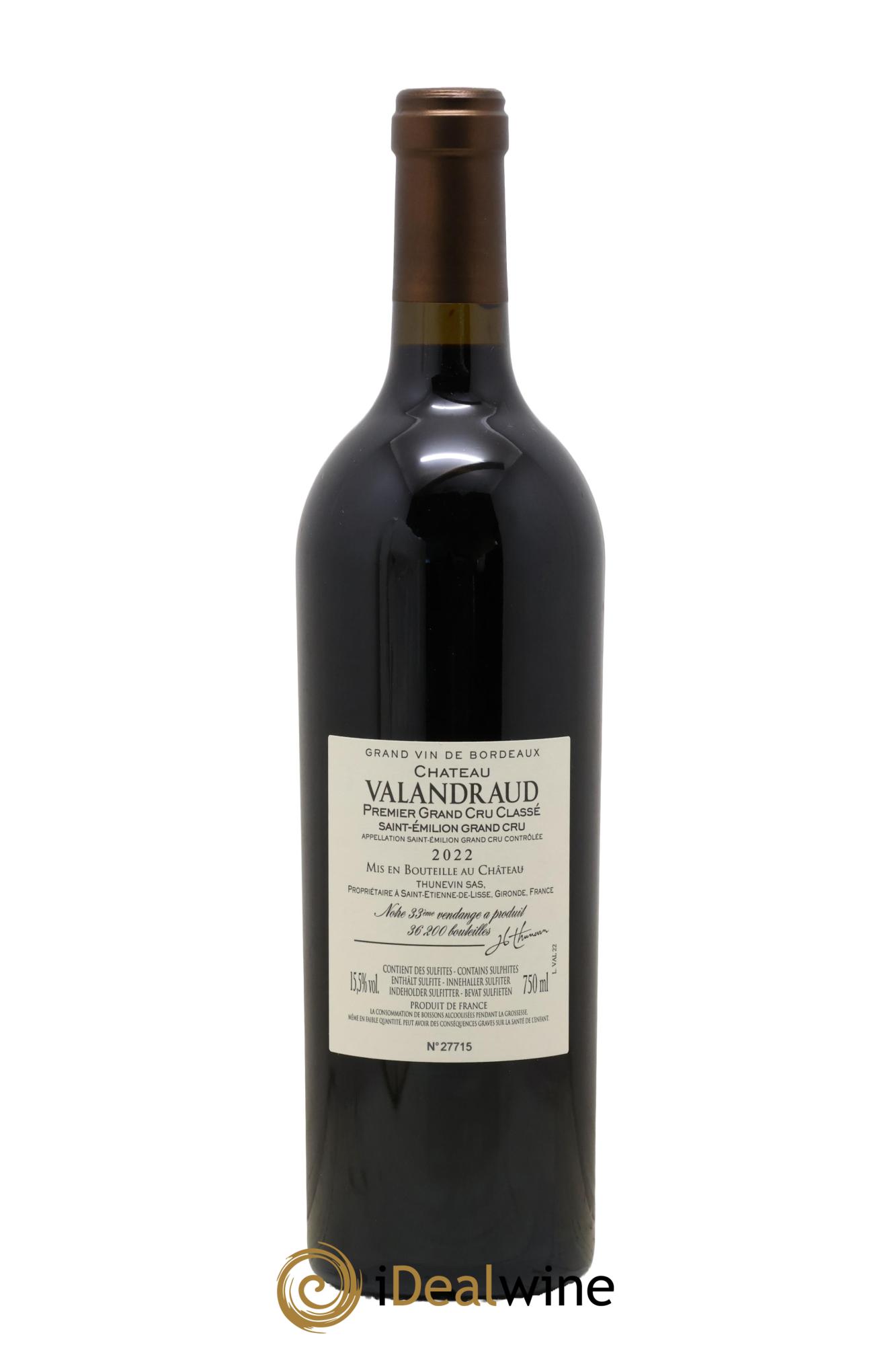 Château de Valandraud 1er Grand Cru Classé B depuis 2012 2022 - Lot de 1 bouteille - 1