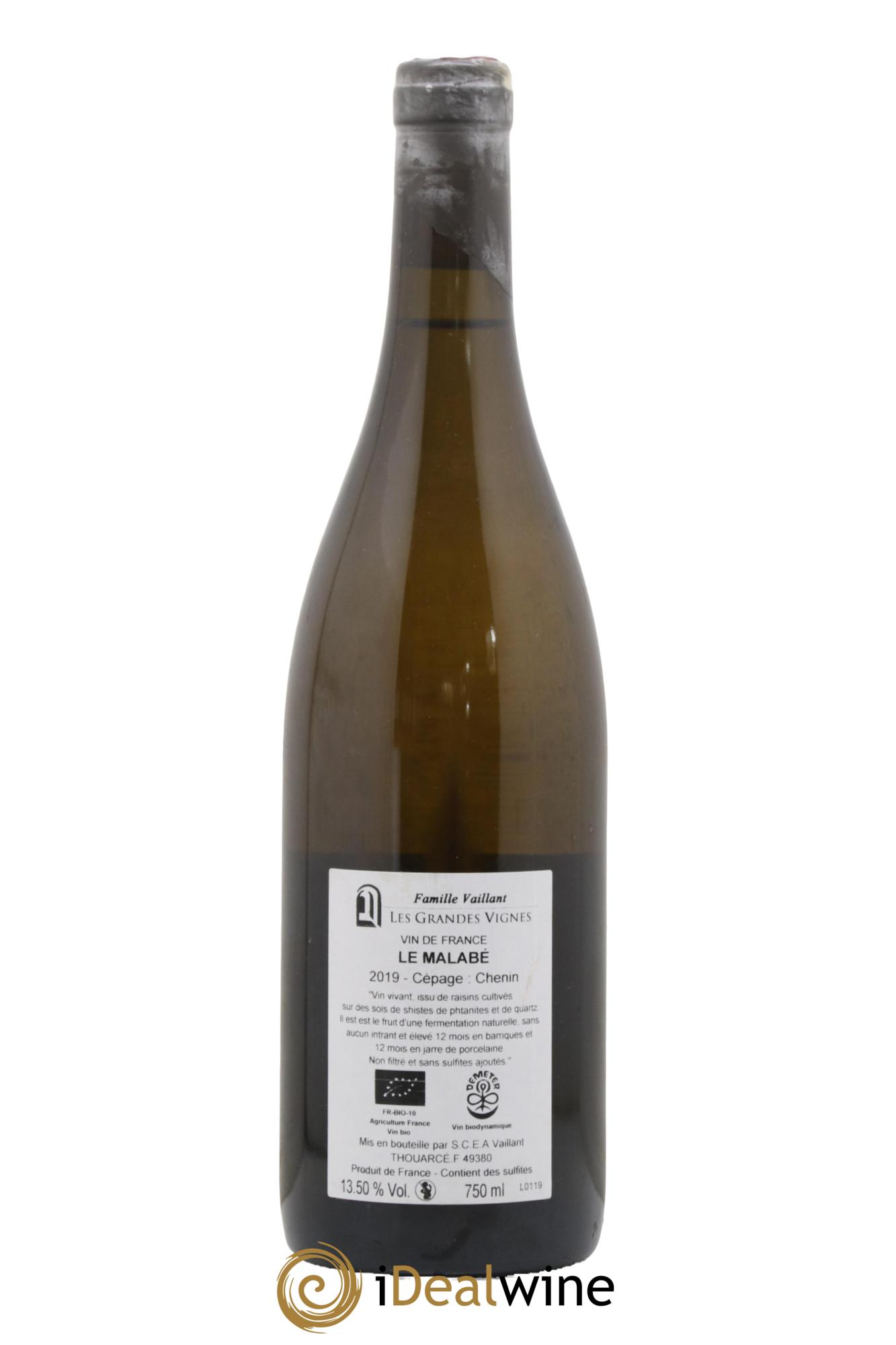 Vin de France Chenin Le Malabé Domaine Les Grandes Vignes Famille Vaillant 2019 - Lot de 1 bouteille - 1