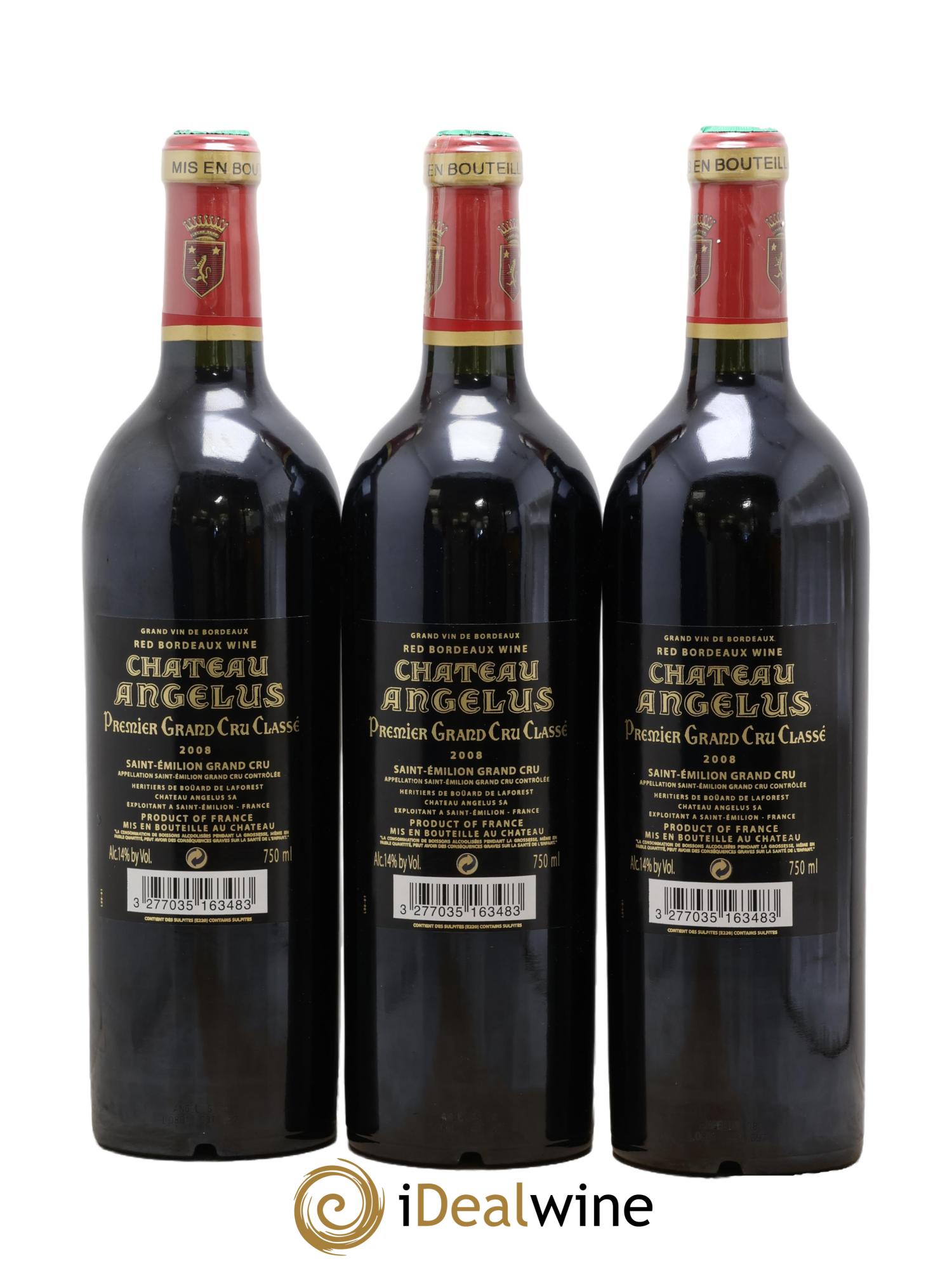 Château Angélus 1er Grand Cru Classé A 2008 - Lot of 3 bottles - 1