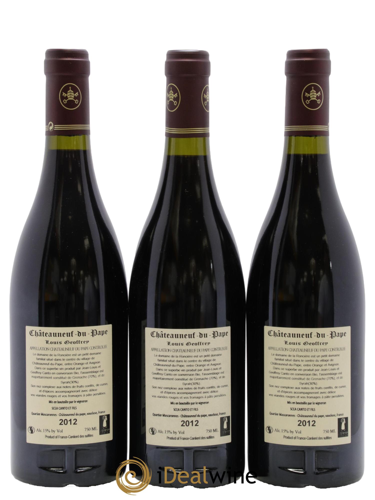 Châteauneuf-du-Pape Louis Geoffrey Domaine de la Roncière 2012 - Lot de 3 bouteilles - 1