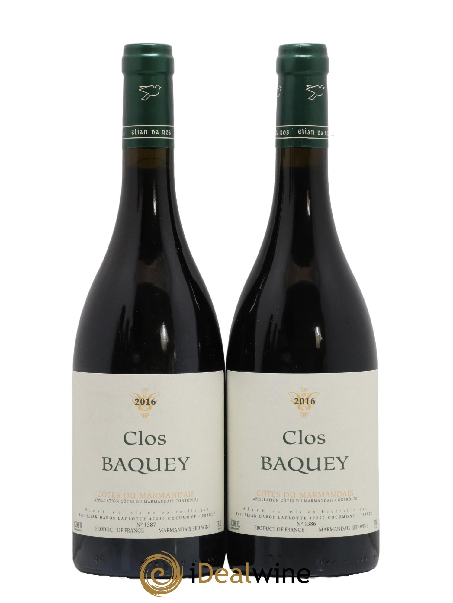 Côtes du Marmandais Clos Baquey Elian Da Ros (Domaine) 2016 - Lot de 2 bouteilles - 0