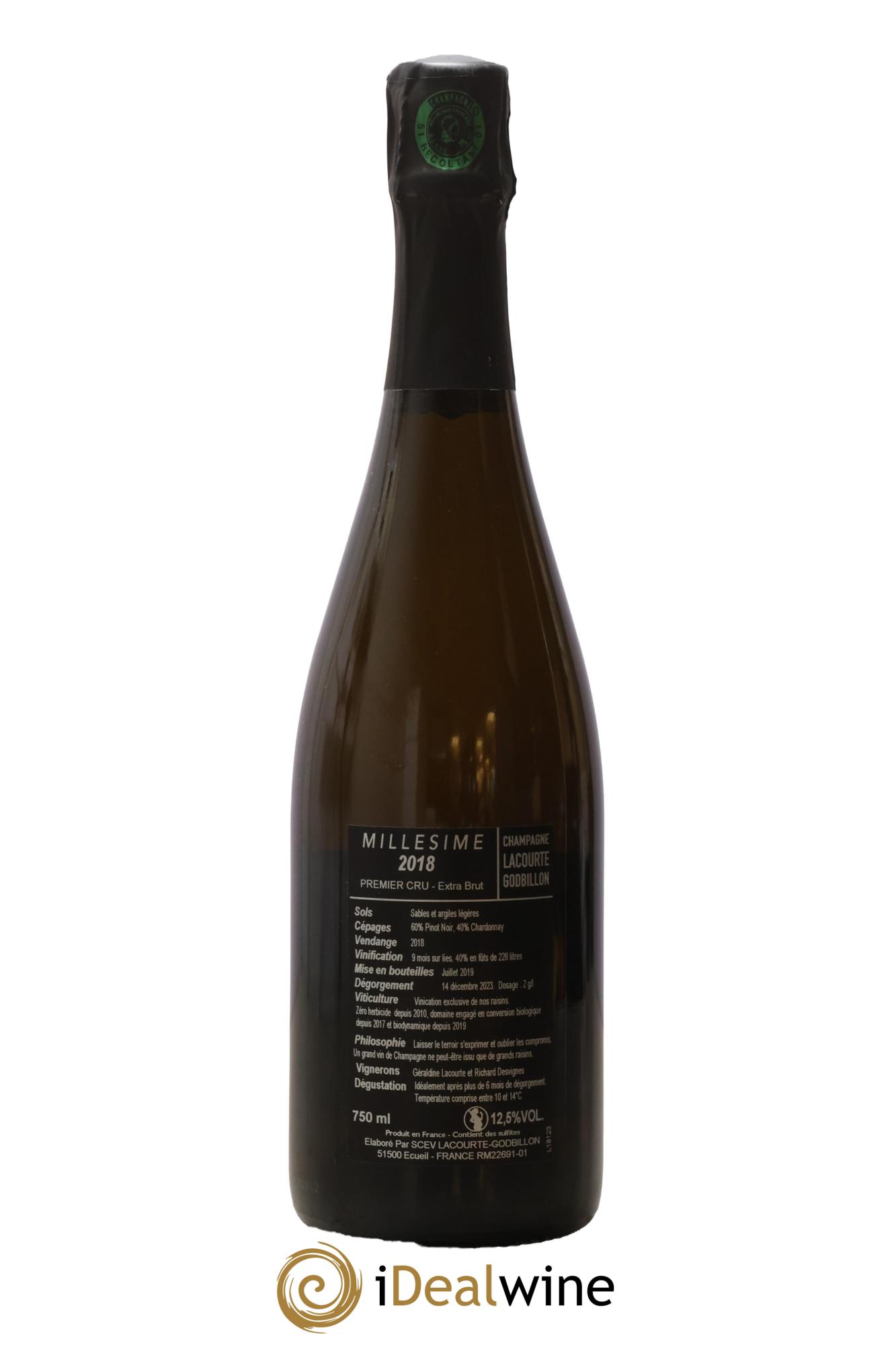 Champagne 1er Cru Extra Brut Maison Lacourte-Godbillon 2018 - Lot of 1 bottle - 1