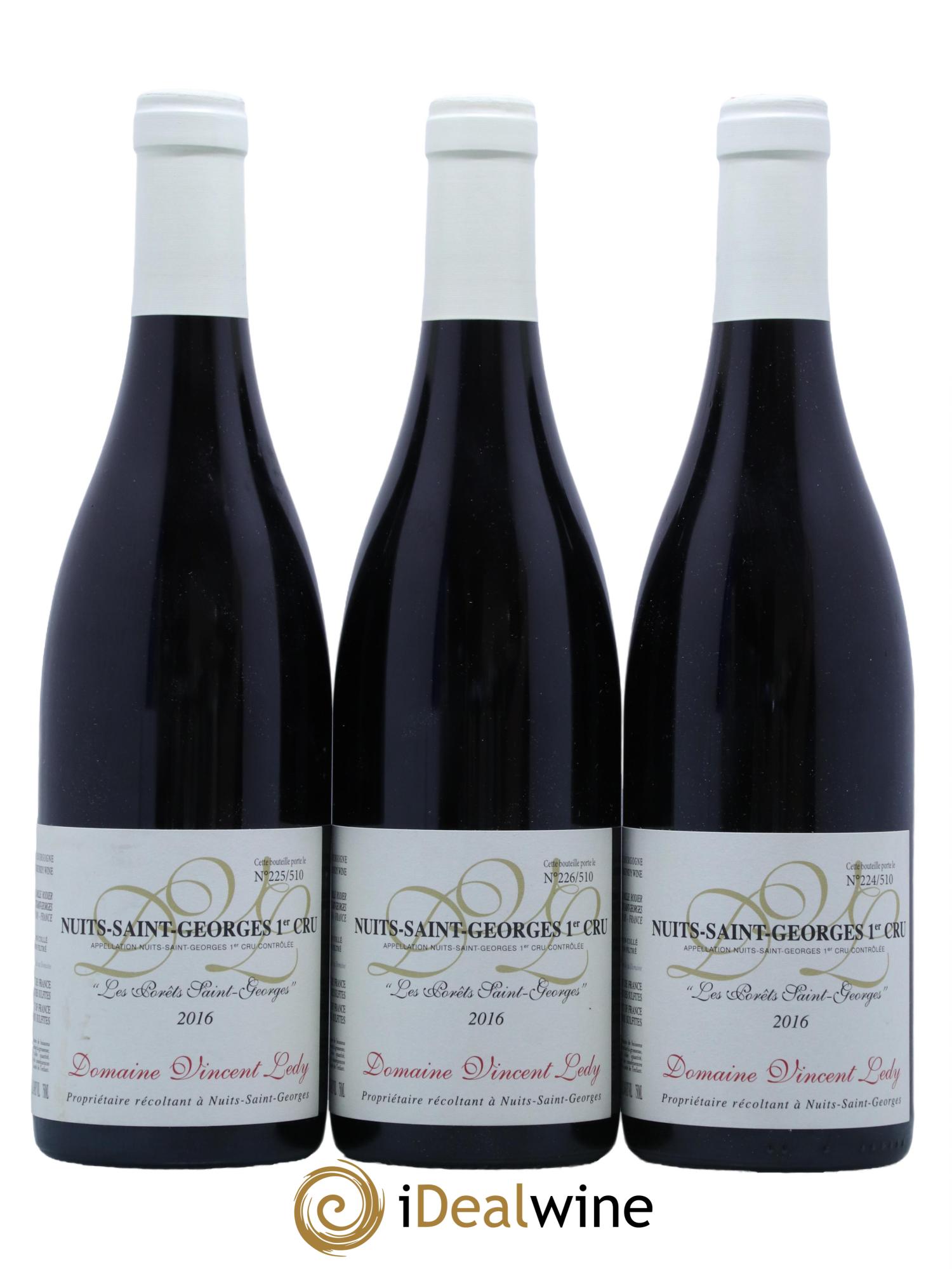 Nuits-Saint-Georges 1er Cru Les Porets St. Georges Domaine Vincent Ledy 2016 - Lot de 3 bouteilles - 0