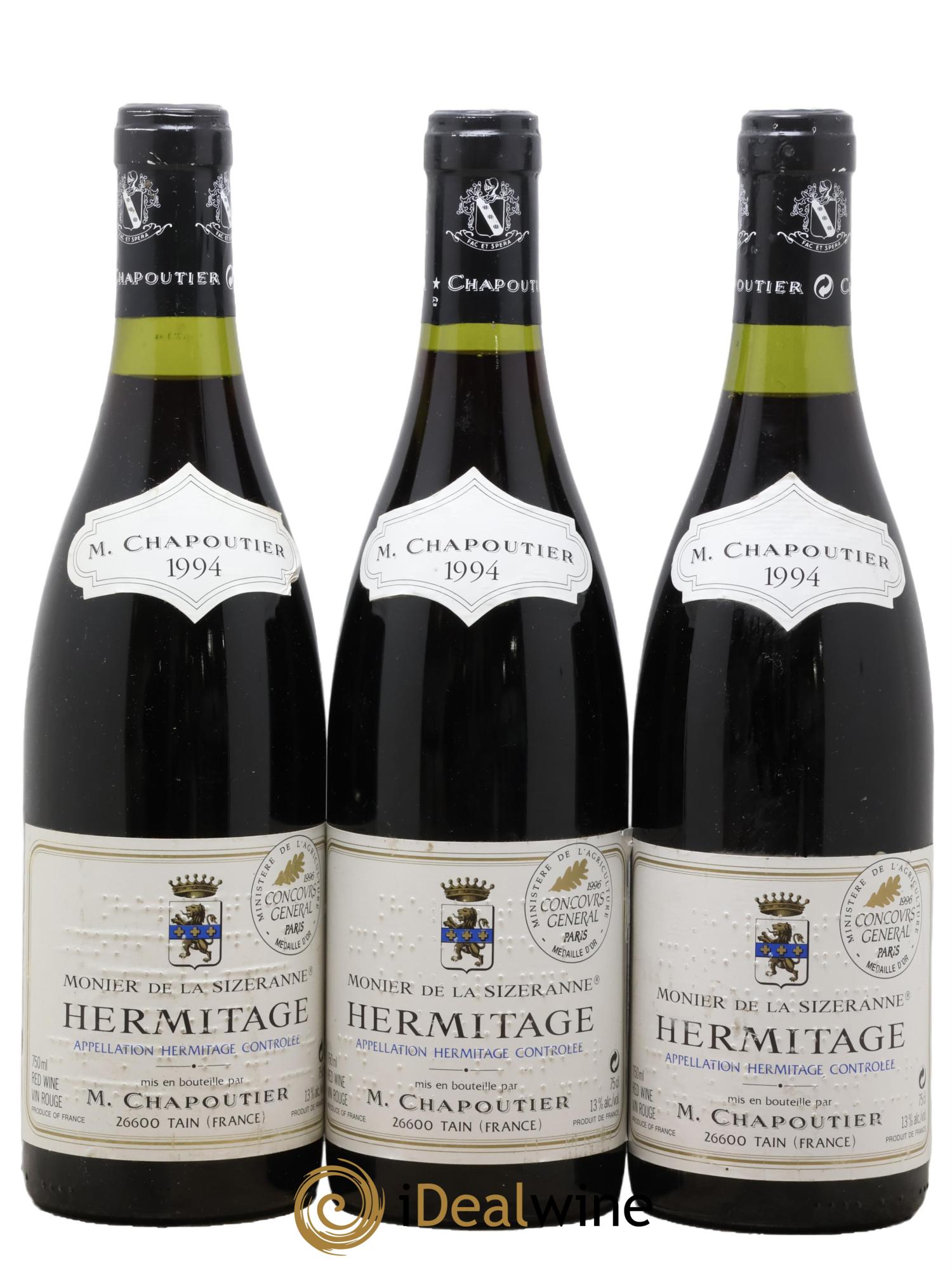 Hermitage Monier de La Sizeranne Chapoutier 1994 - Lotto di 3 bottiglie - 0