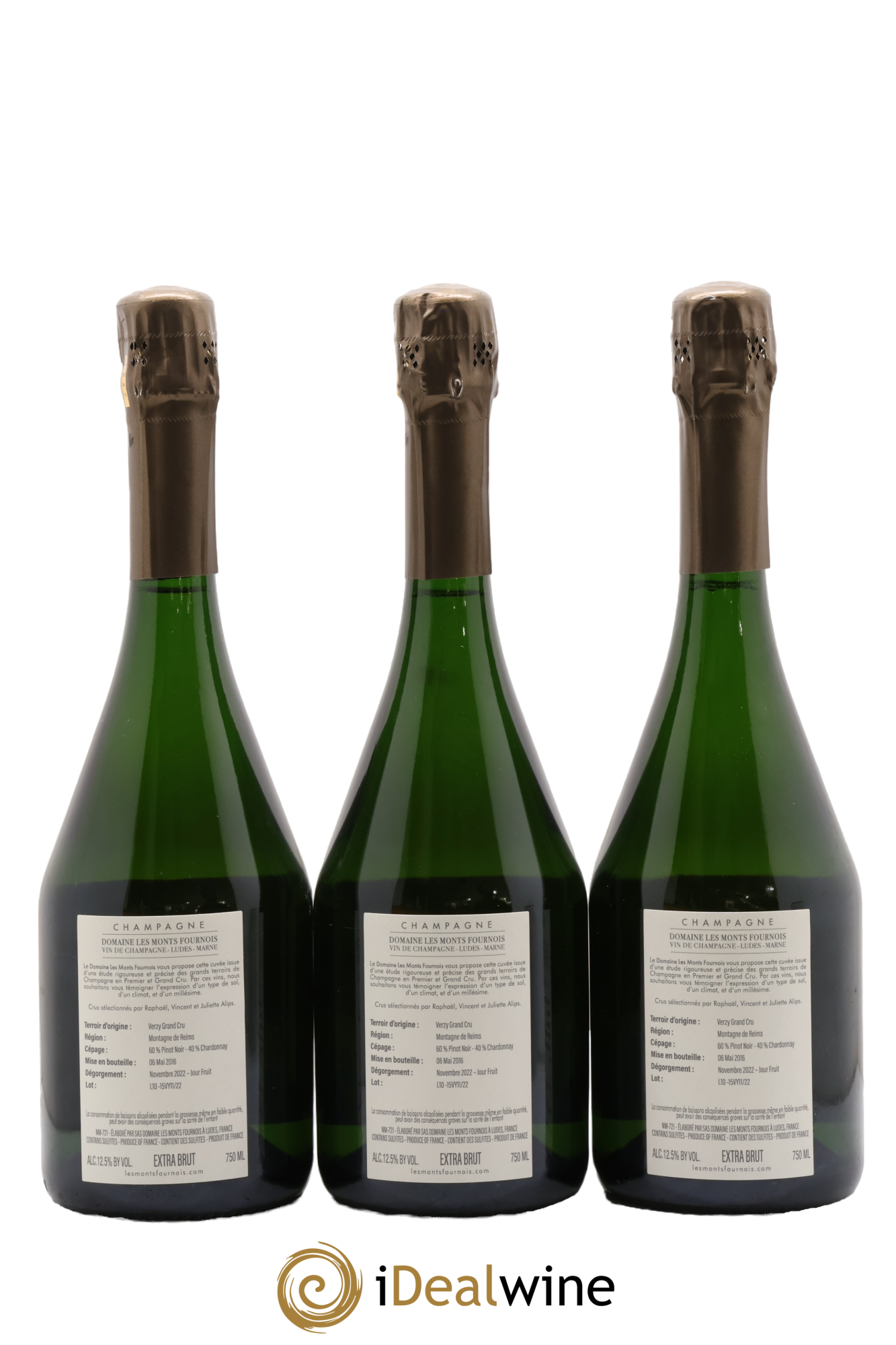 Champagne Verzy Grand Cru Extra Brut Solera Montagne Domaine Les Monts Fournois - Lot de 3 bouteilles - 1