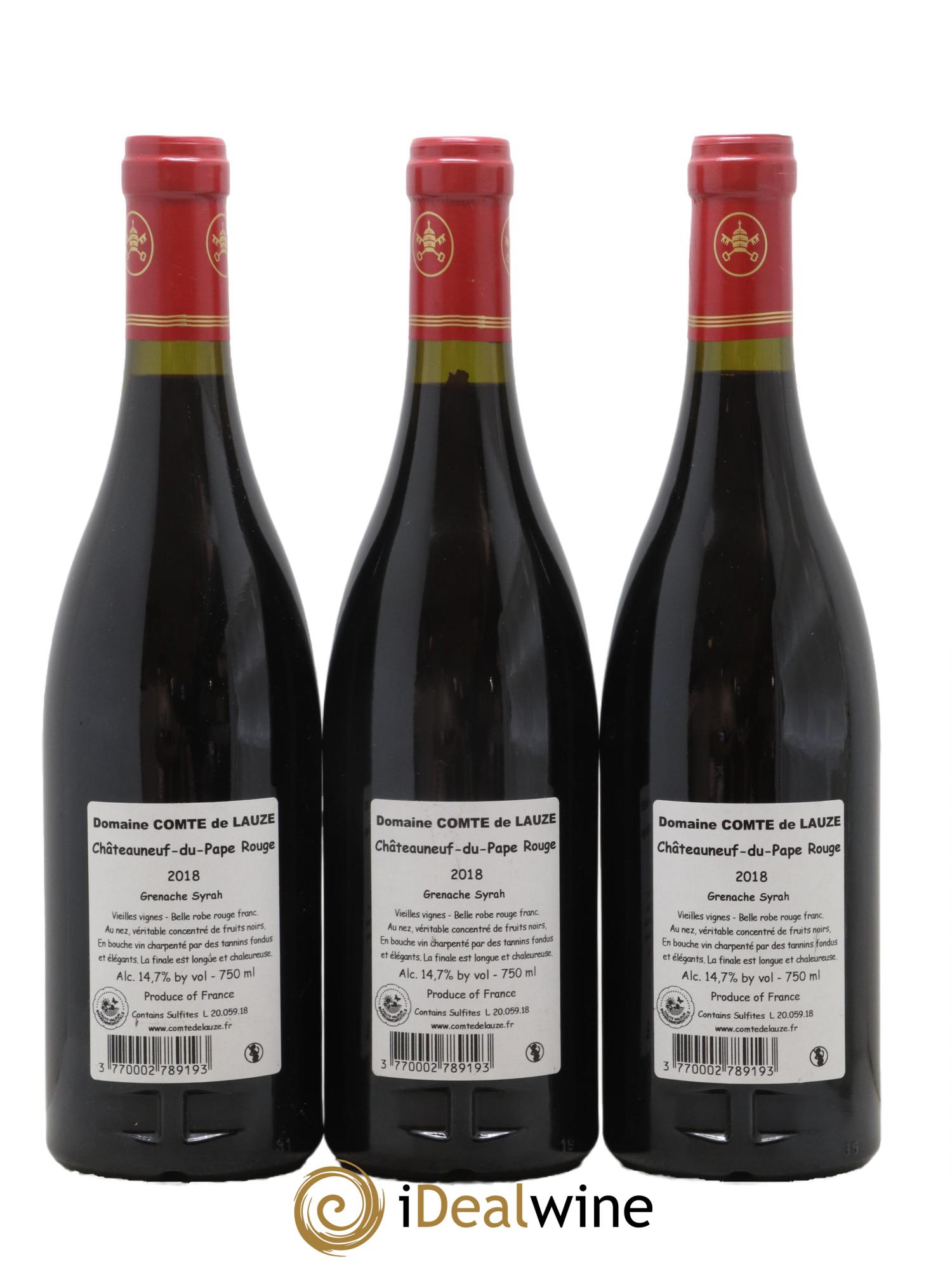 Châteauneuf-du-Pape Domaine Comte de Lauze 2018 - Lot de 3 bouteilles - 1