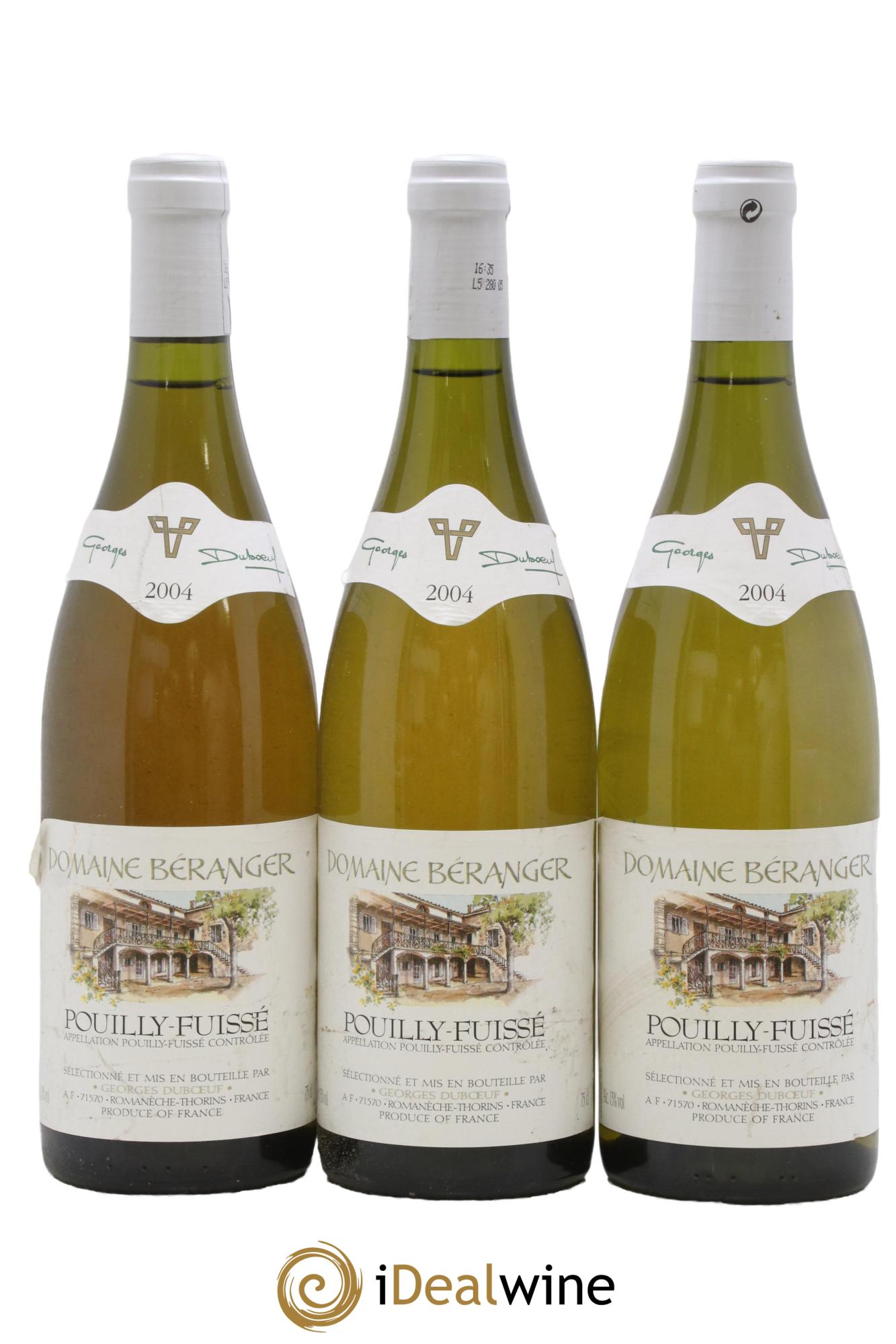 Pouilly-Fuissé Domaine Beranger Georges Duboeuf 2004 - Lot de 3 bouteilles - 0