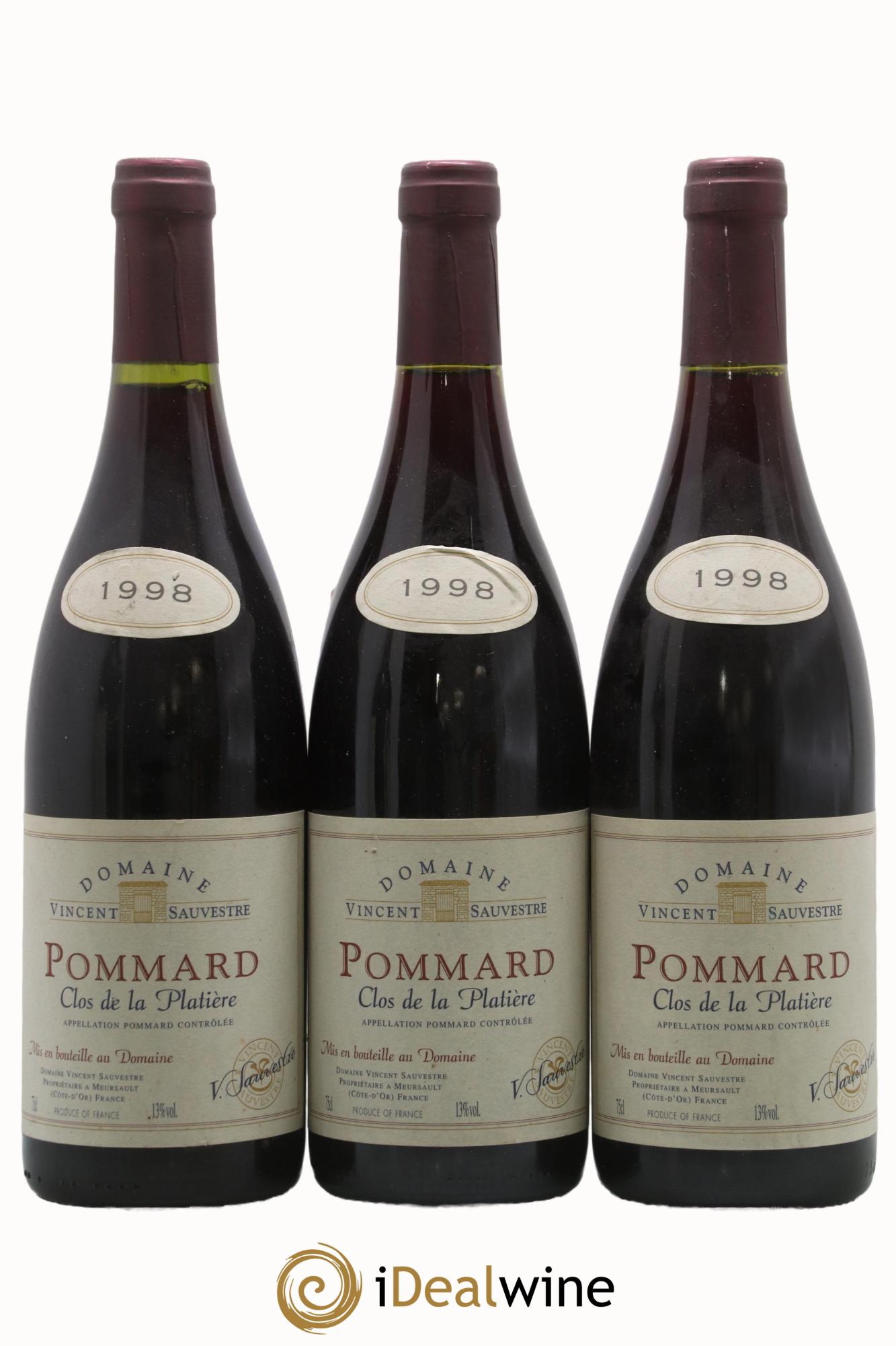 Pommard Clos De La Platière Vincent Sauvestre 1998 - Lot de 3 bouteilles - 0