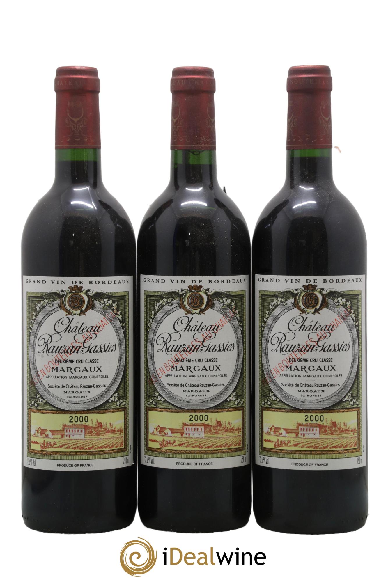 Château Rauzan-Gassies 2ème Grand Cru Classé 2000 - Posten von 3 Flaschen - 0