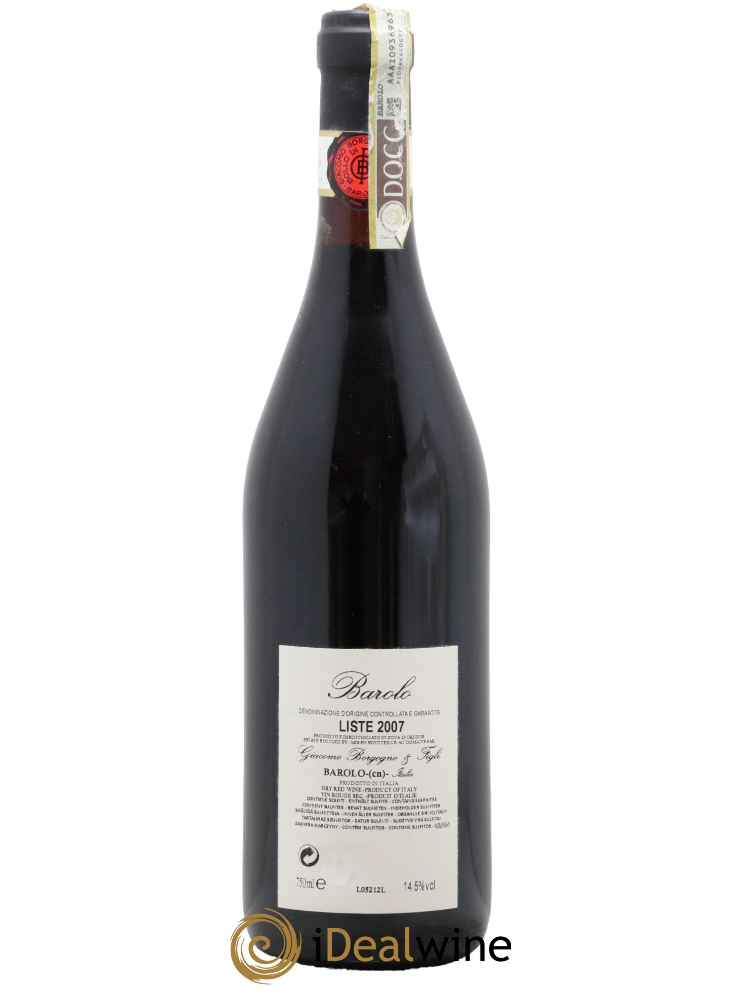 Barolo Barolo liste Borgogno 2007 - Lot de 1 bouteille - 1