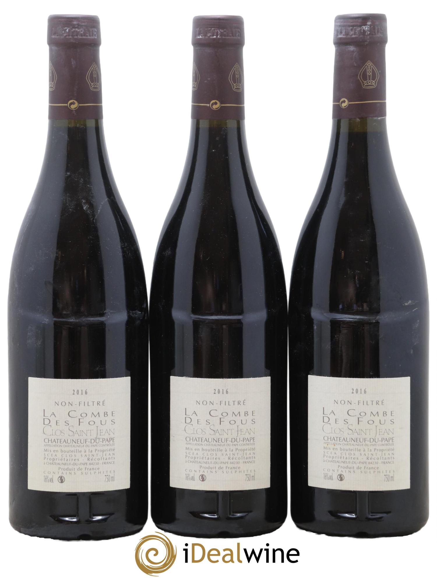 Châteauneuf-du-Pape Clos Saint-Jean La Combe des Fous Pascal et Vincent Maurel 2016 - Lot de 3 bouteilles - 1