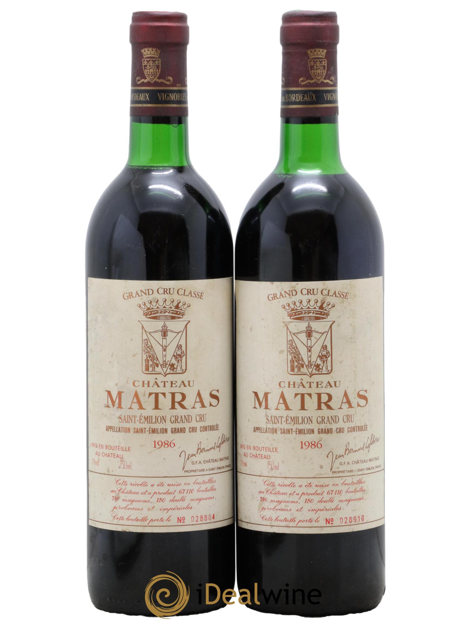 Château Matras 1986 - Lot de 2 bouteilles - 0