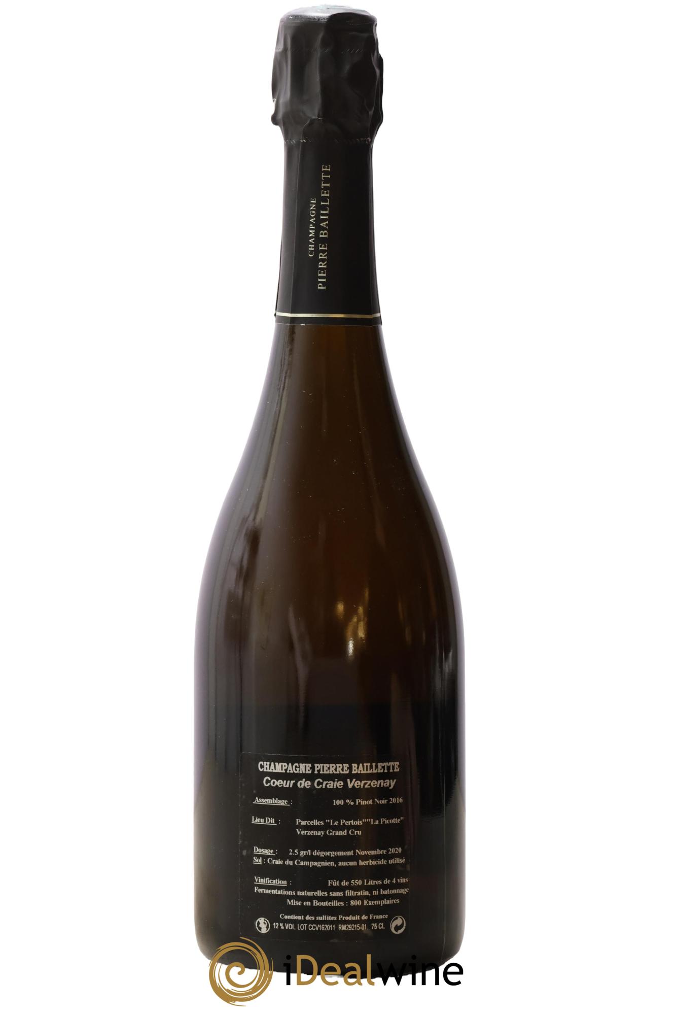 Grand Cru Extra-Brut Blanc de Noirs Coeur de Craie Pierre Baillette 2016 - Lot de 1 bouteille - 1