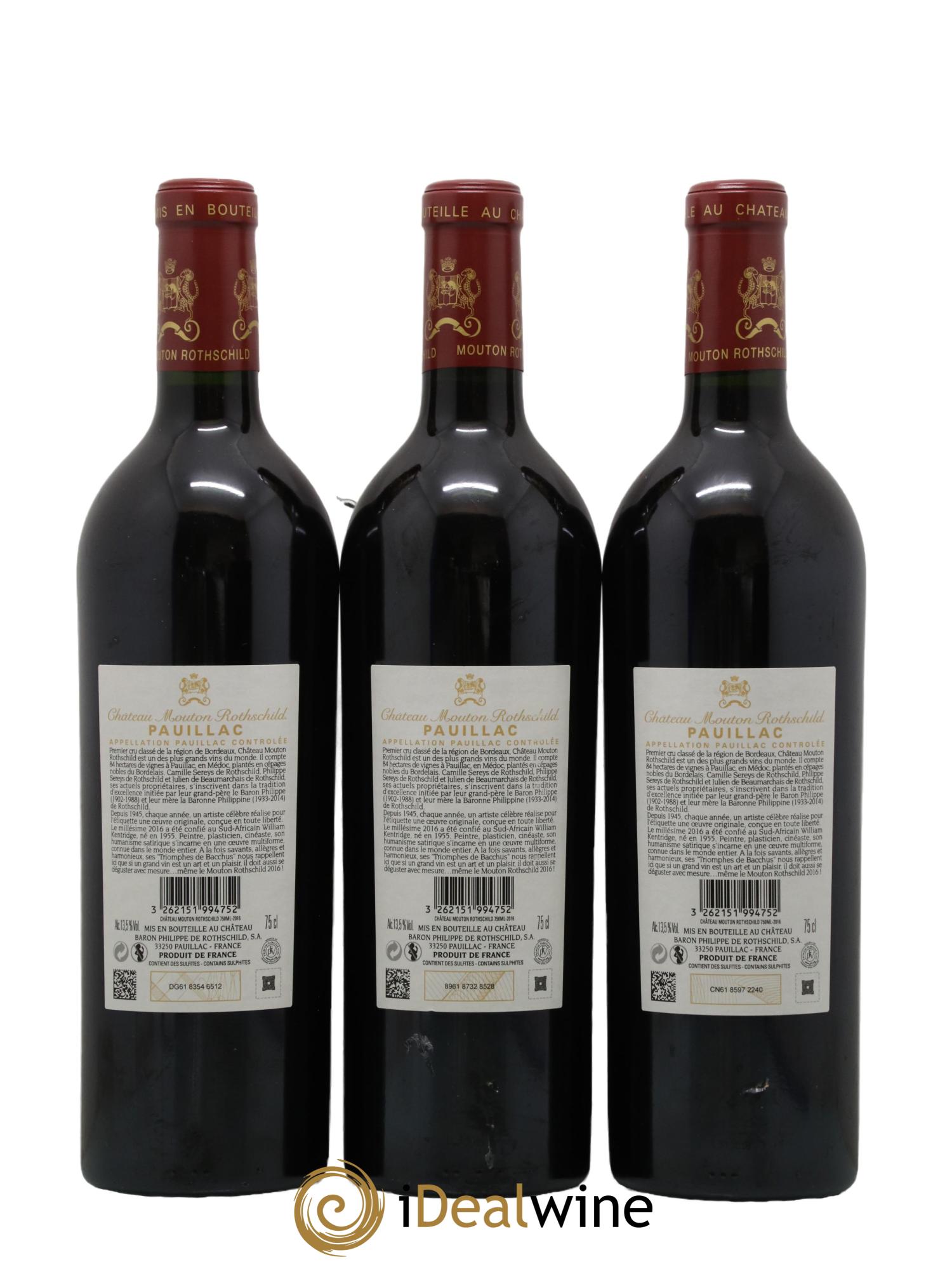 Château Mouton Rothschild 1er Grand Cru Classé 2016 - Lot de 3 bouteilles - 1