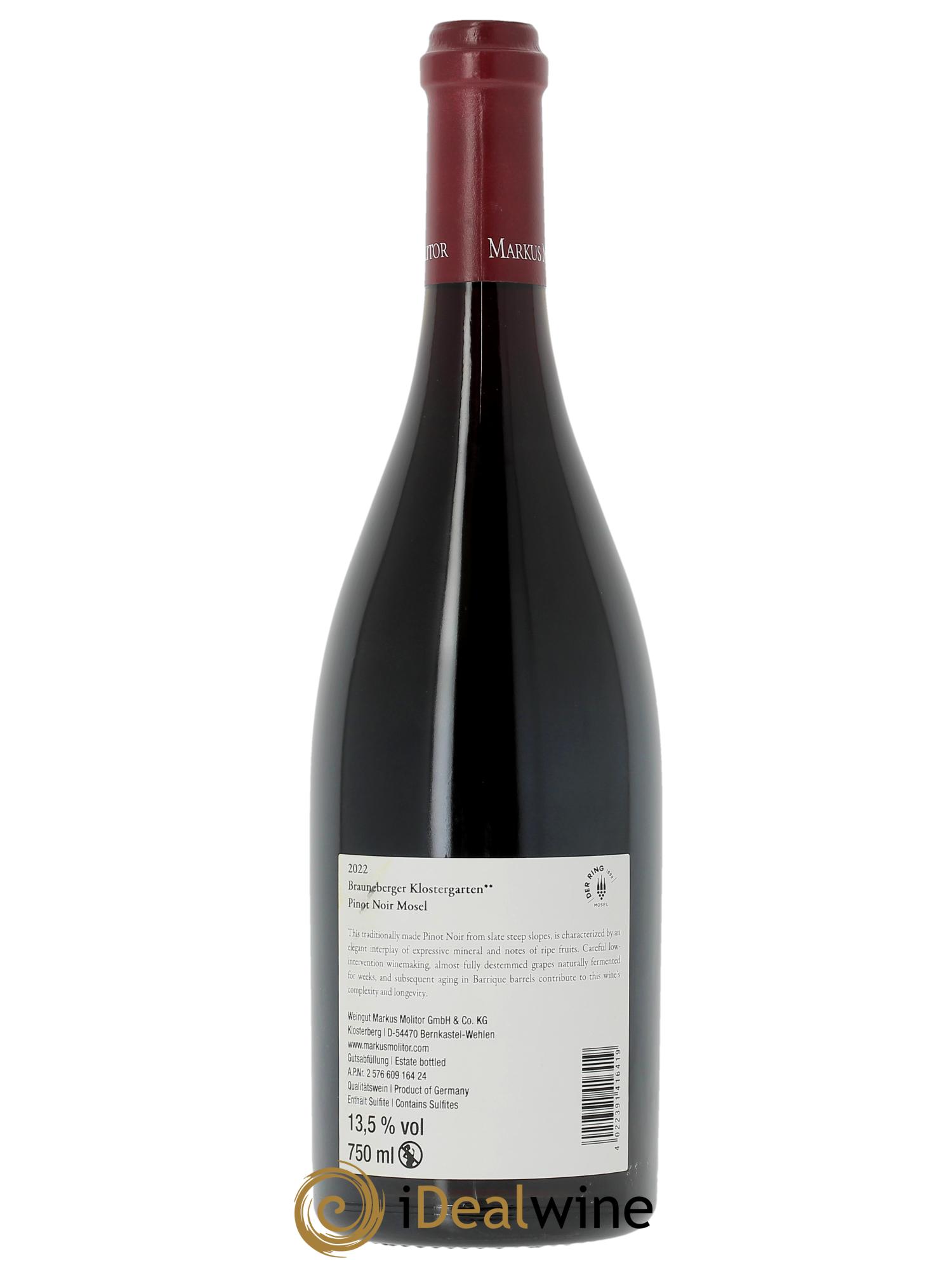 Pinot Noir Markus Molitor Brauneberger Klostergarten °°  2022 - Posten von 1 Flasche - 1