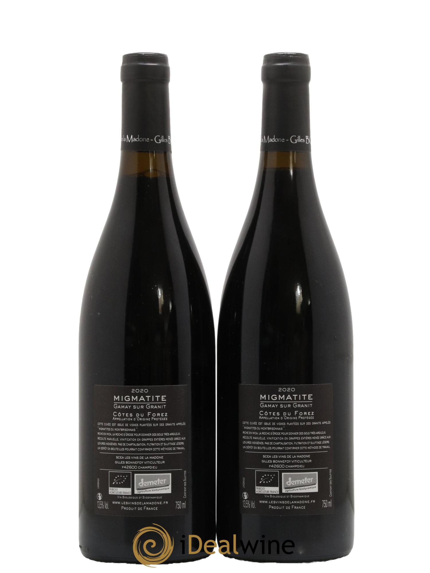 Vin de France Cotes du Forez Les Vins de la Madone Migmatite Domaine Gilles Bonnefoy 2020 - Lot of 2 bottles - 1