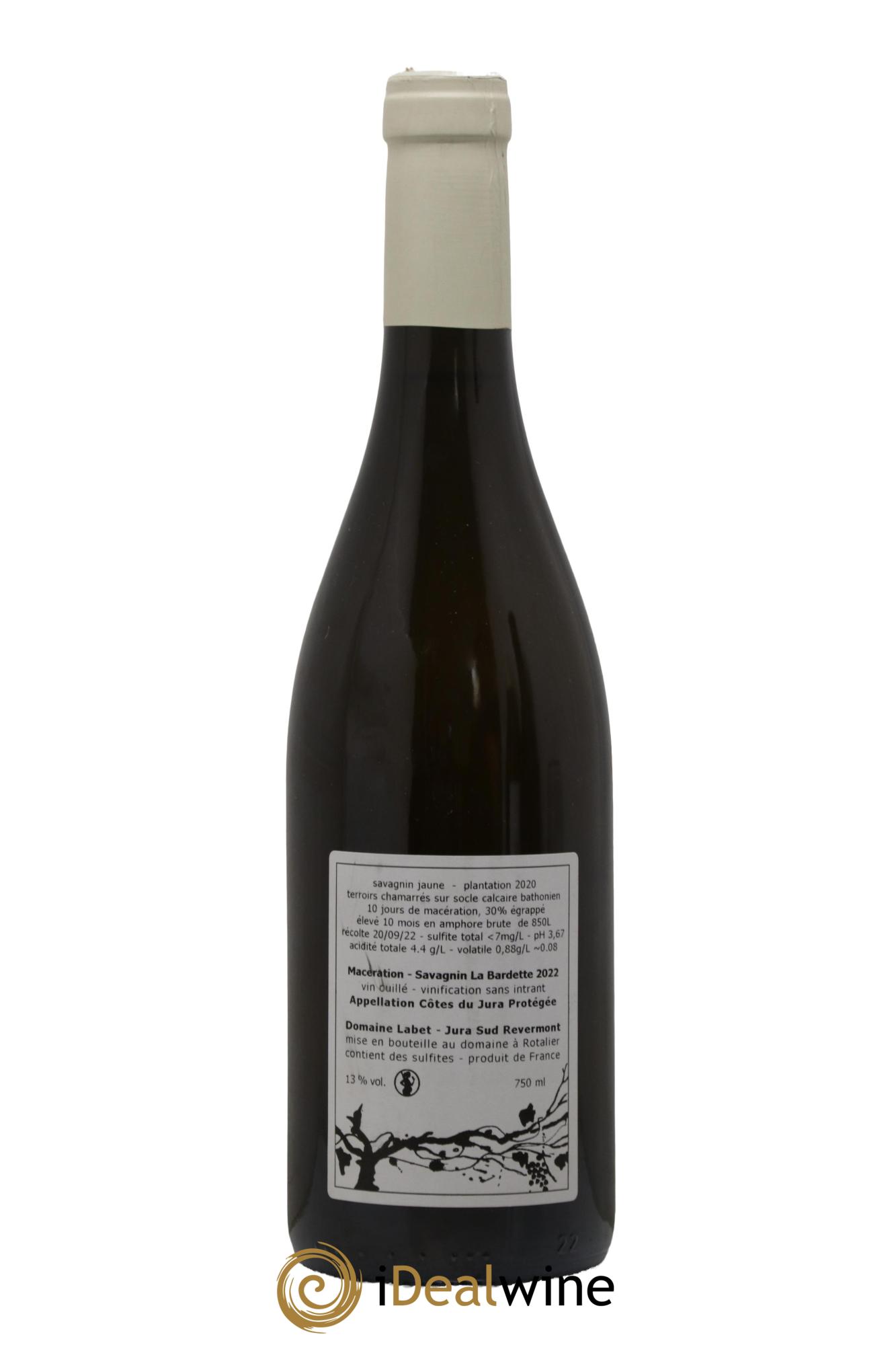 Côtes du Jura Savagnin de macération La Bardette Romain - Julien - Charline Labet 2022 - Lot de 1 bouteille - 1