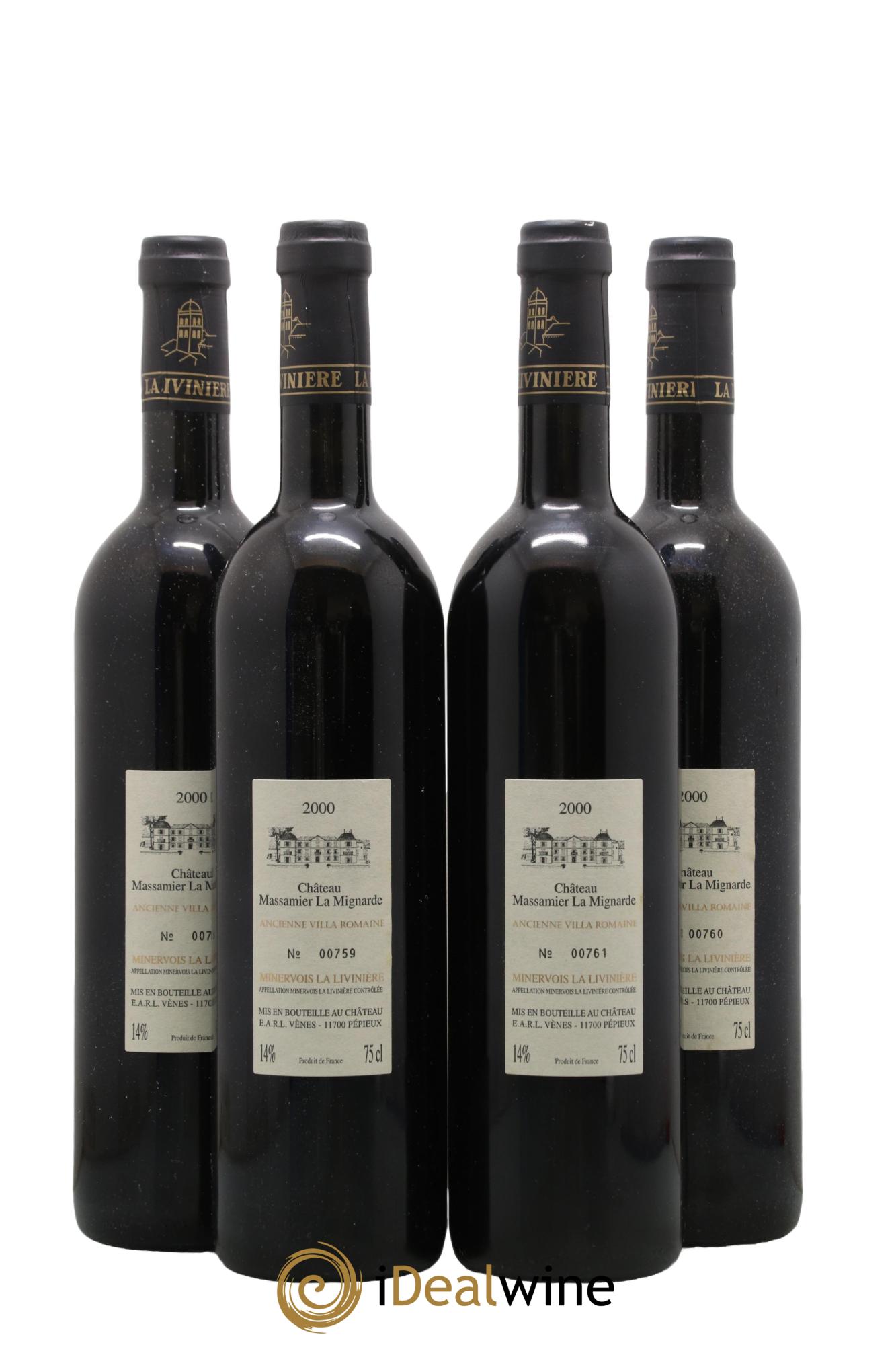Minervois La Livinière Domus Maximus Domaine Massamier La Mignarde 2000 - Lotto di 4 bottiglie - 1