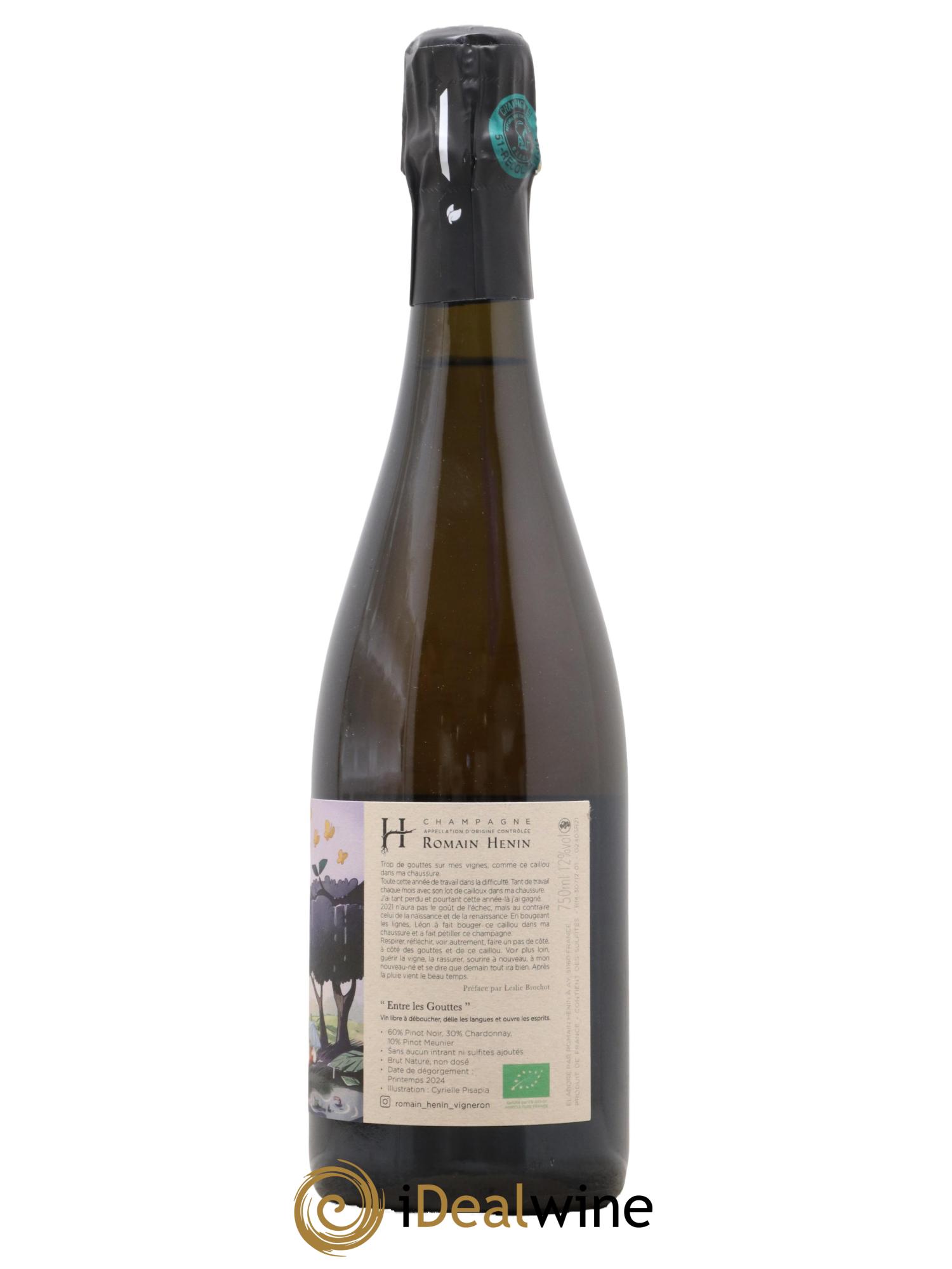 Champagne Brut Nature Entre Les Gouttes Romain Henin - Lot de 1 bouteille - 1