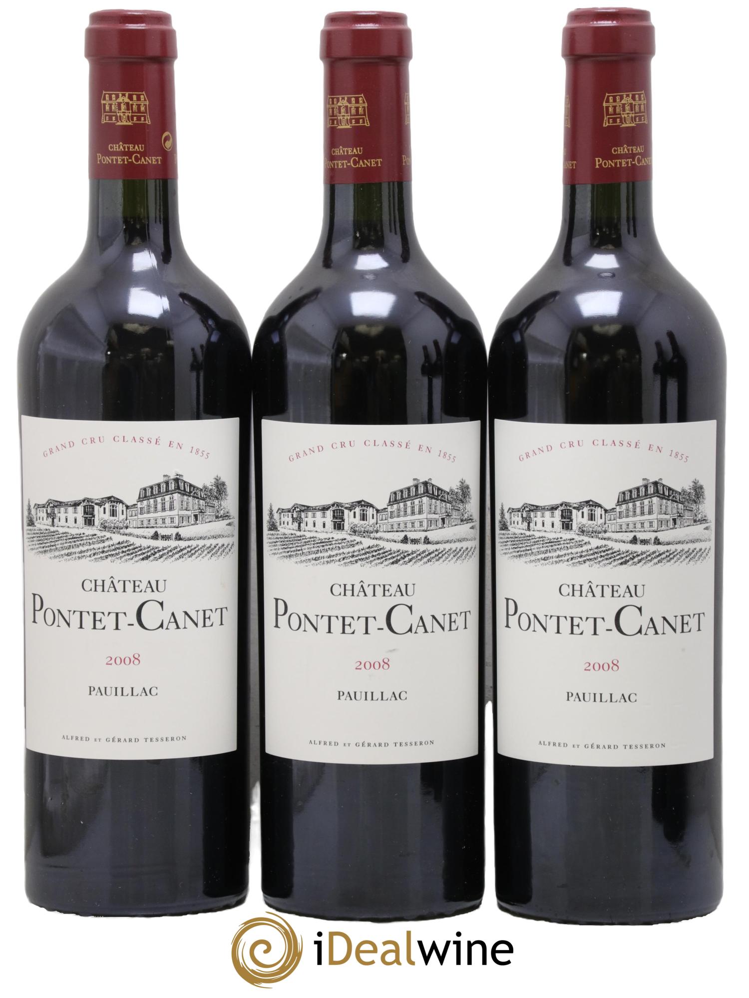 Château Pontet Canet 5ème Grand Cru Classé 2008 - Lot de 3 bouteilles - 0