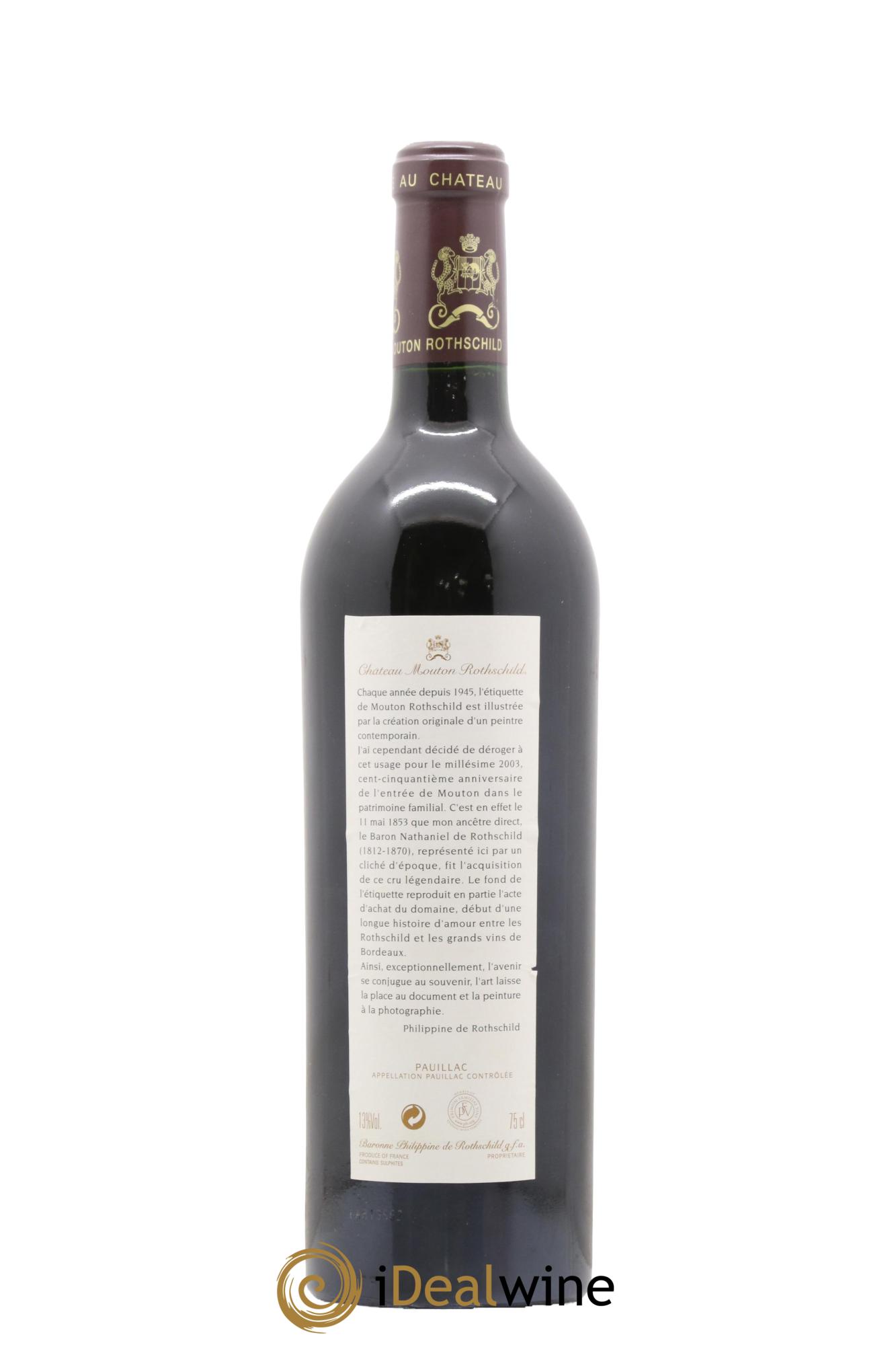 Château Mouton Rothschild 1er Grand Cru Classé 2003 - Lot de 1 bouteille - 1