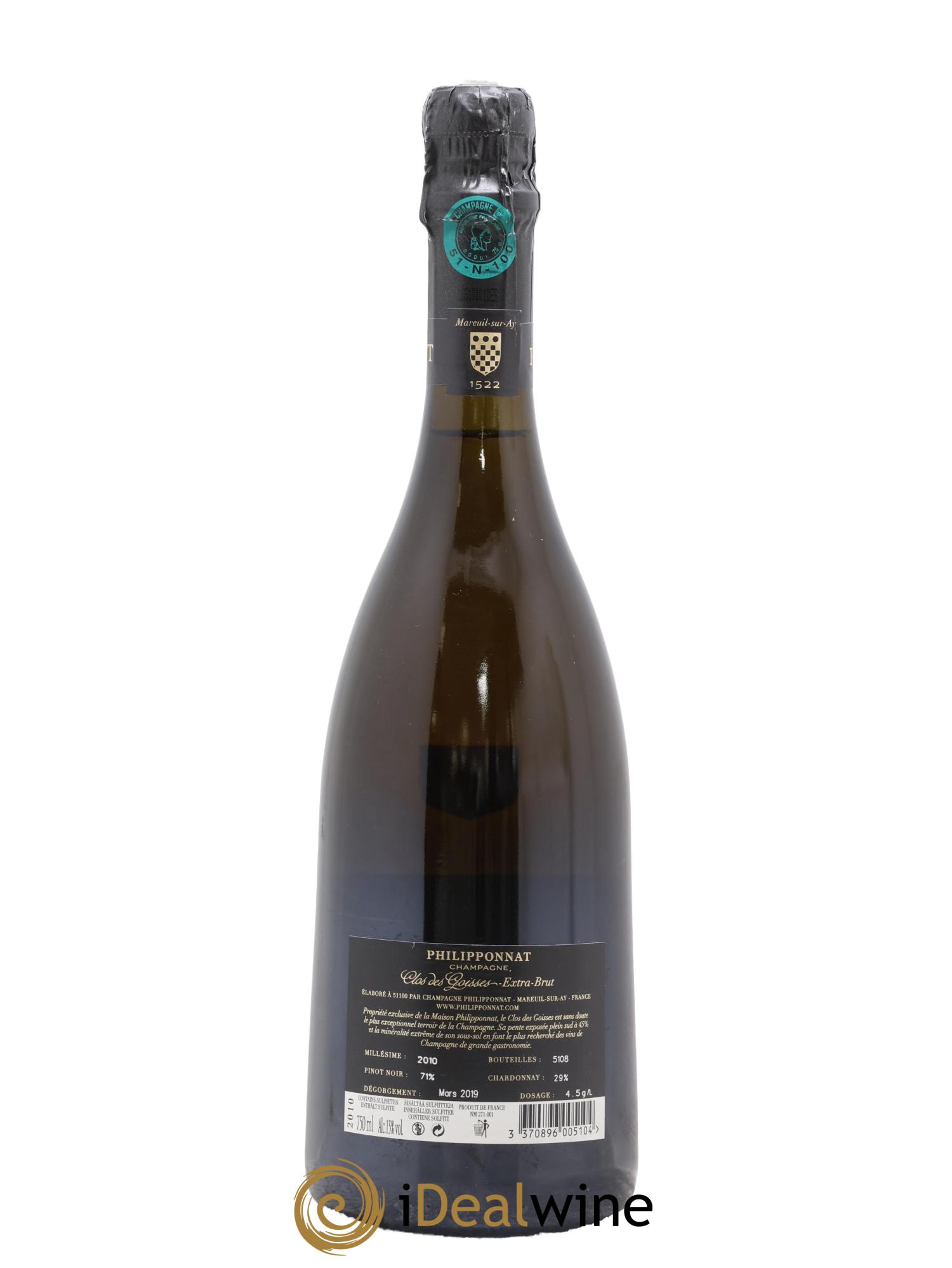 Clos des Goisses Philipponnat 2010 - Lot de 1 bouteille - 1