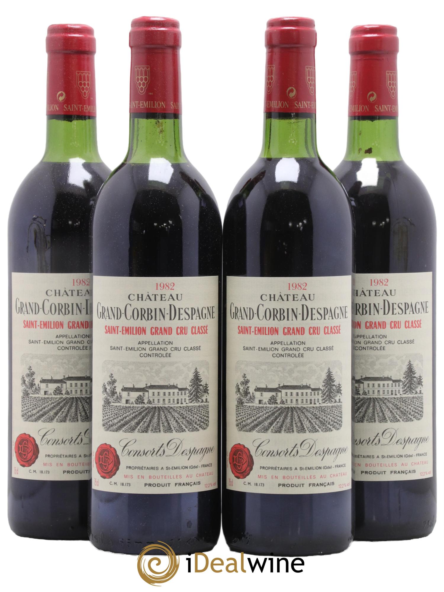 Château Grand Corbin Despagne Grand Cru Classé 1982 - Lot de 4 bouteilles - 0