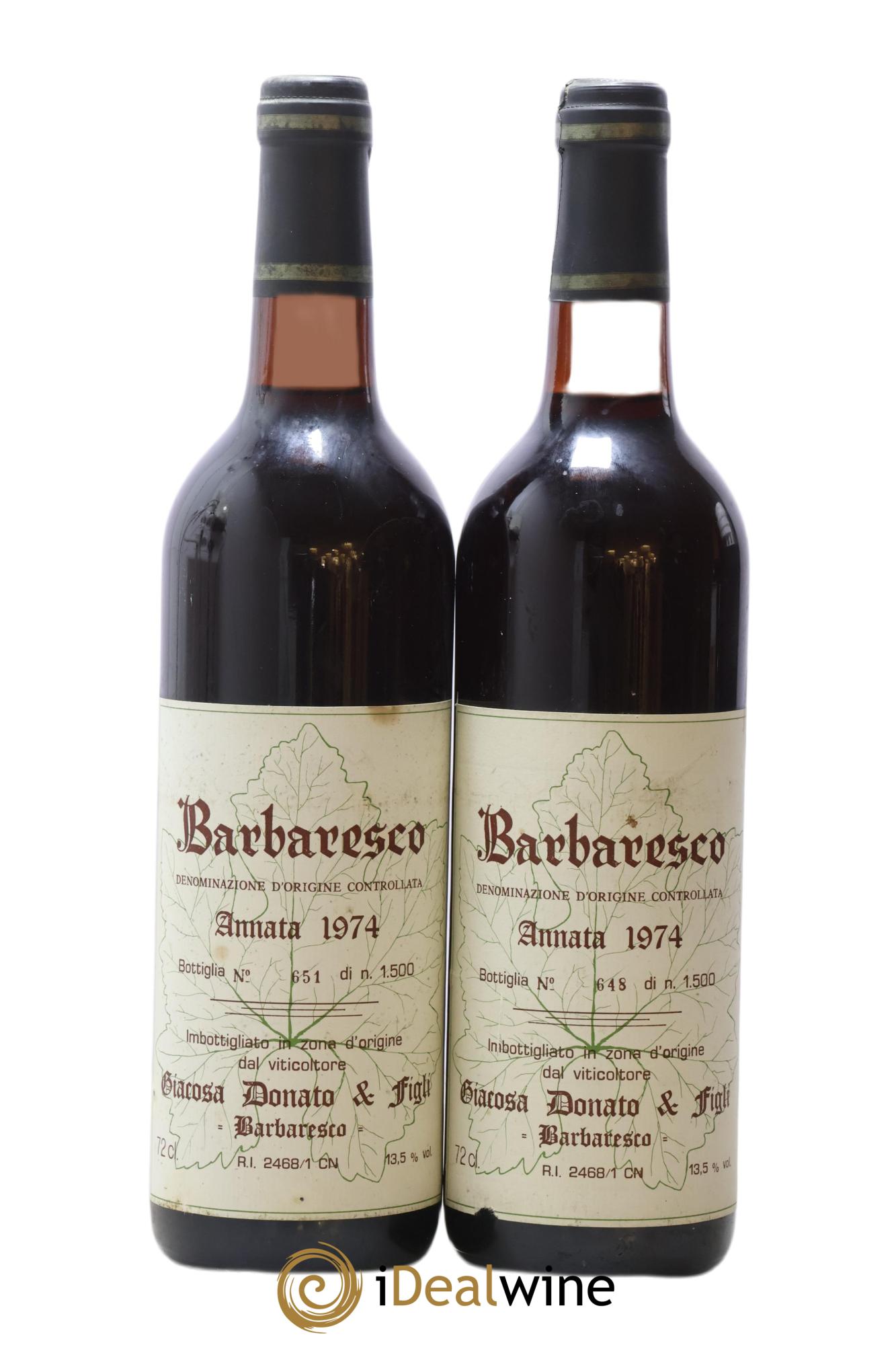 Barbaresco DOCG Giacosa Donato 1974 - Lot de 2 bouteilles - 0