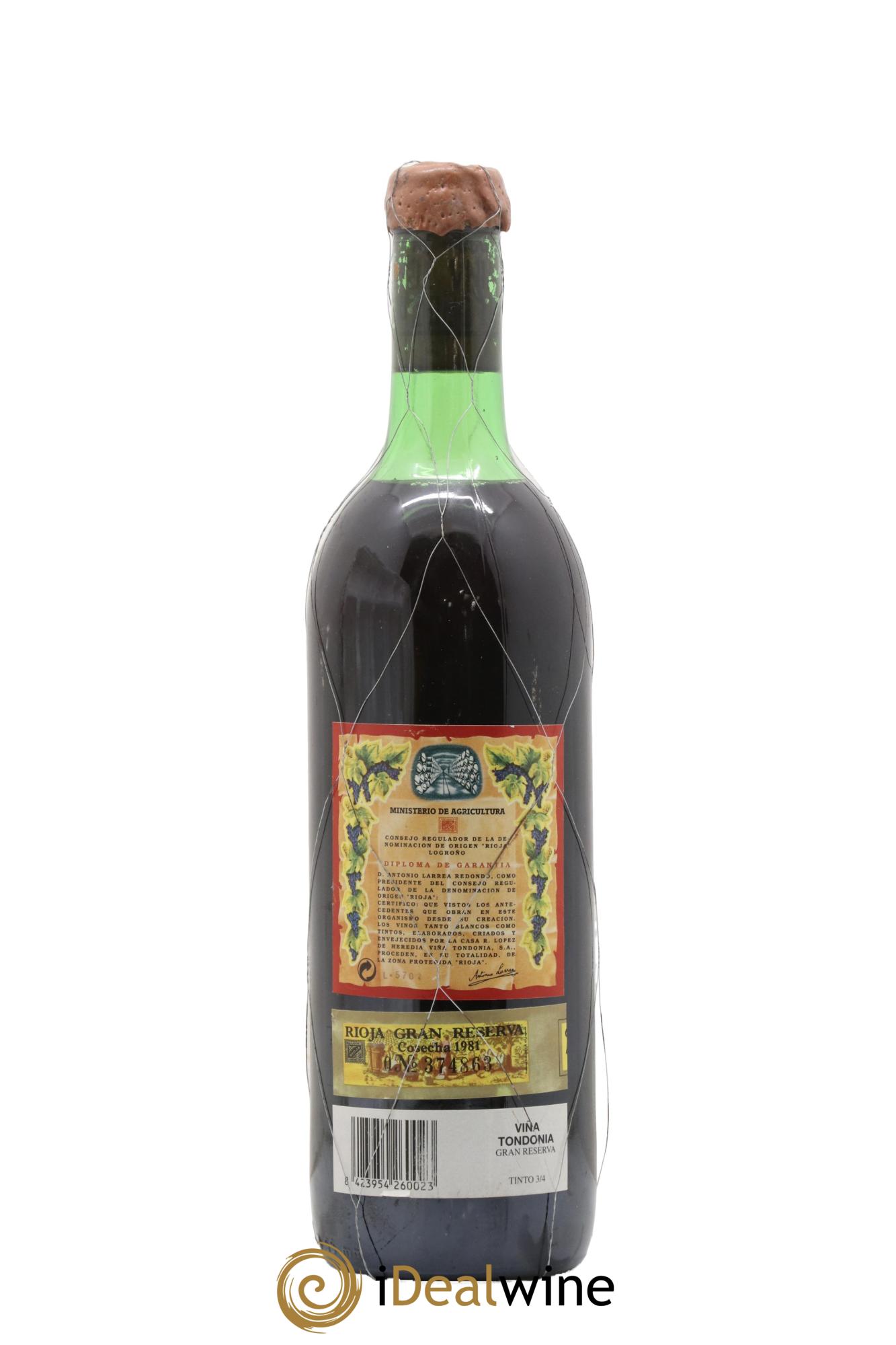 Rioja Gran Reserva Vina Tondonia R. Lopez de Heredia 1981 - Posten von 1 Flasche - 1