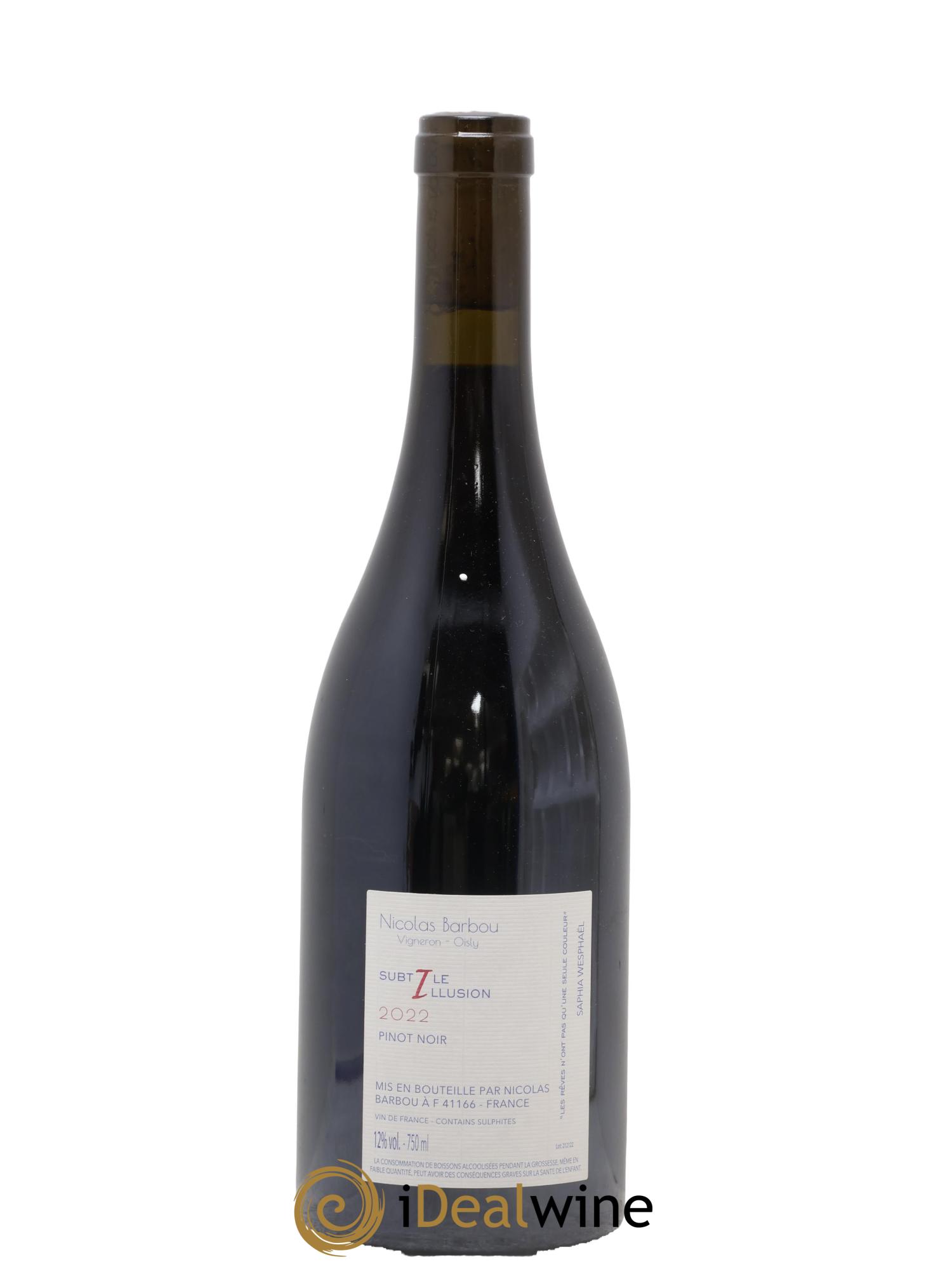 Vin de France Subtile illusion Pinot Noir Nicolas Barbou 2022 - Lot of 1 bottle - 1