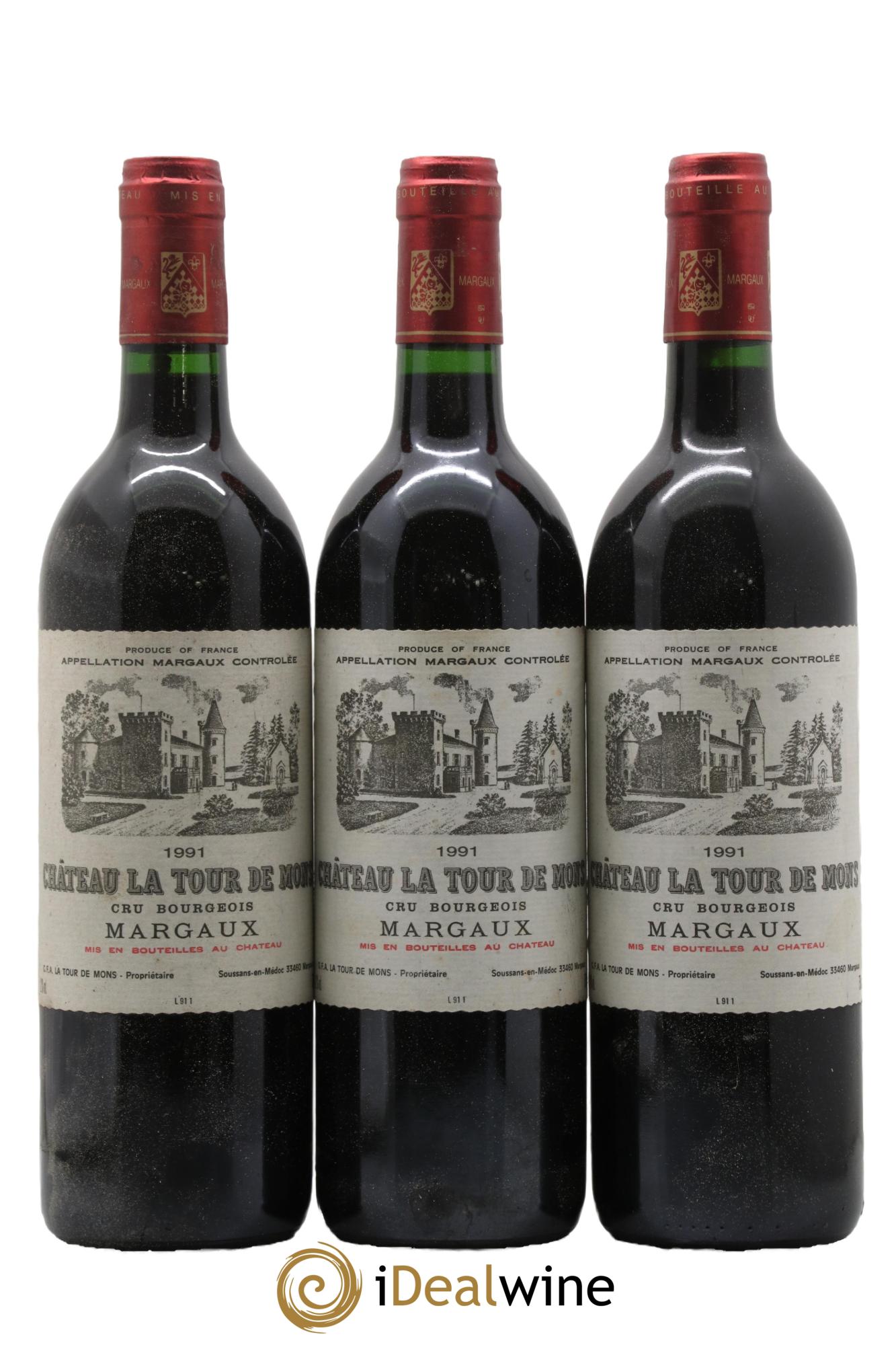 Château la Tour de Mons Cru Bourgeois 1991 - Lotto di 3 bottiglie - 0
