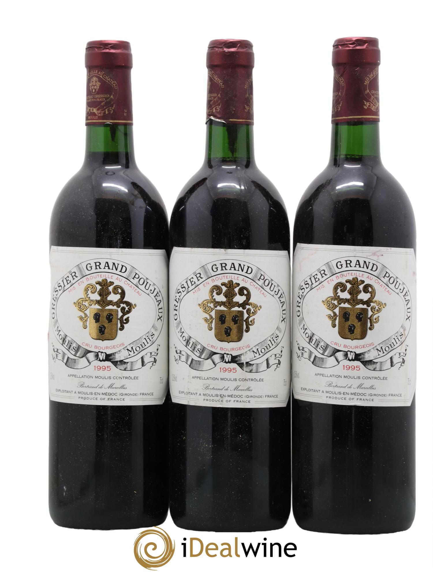 Château Gressier Grand Poujeaux Cru Bourgeois 1995 - Lot de 3 bouteilles - 0