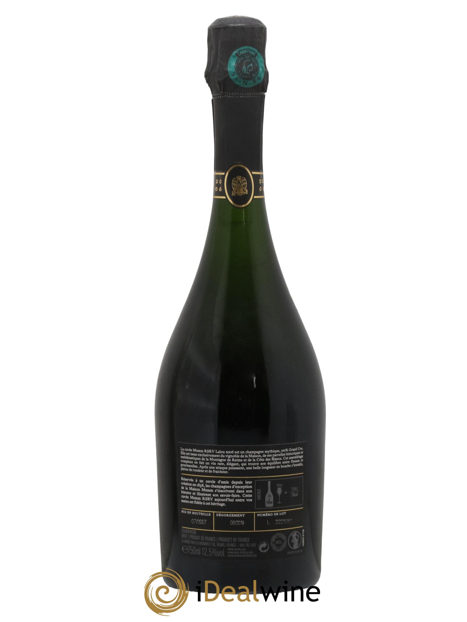 Champagne RSRV Cuvée Lalou Maison Mumm 2006 - Lotto di 1 bottiglia - 1