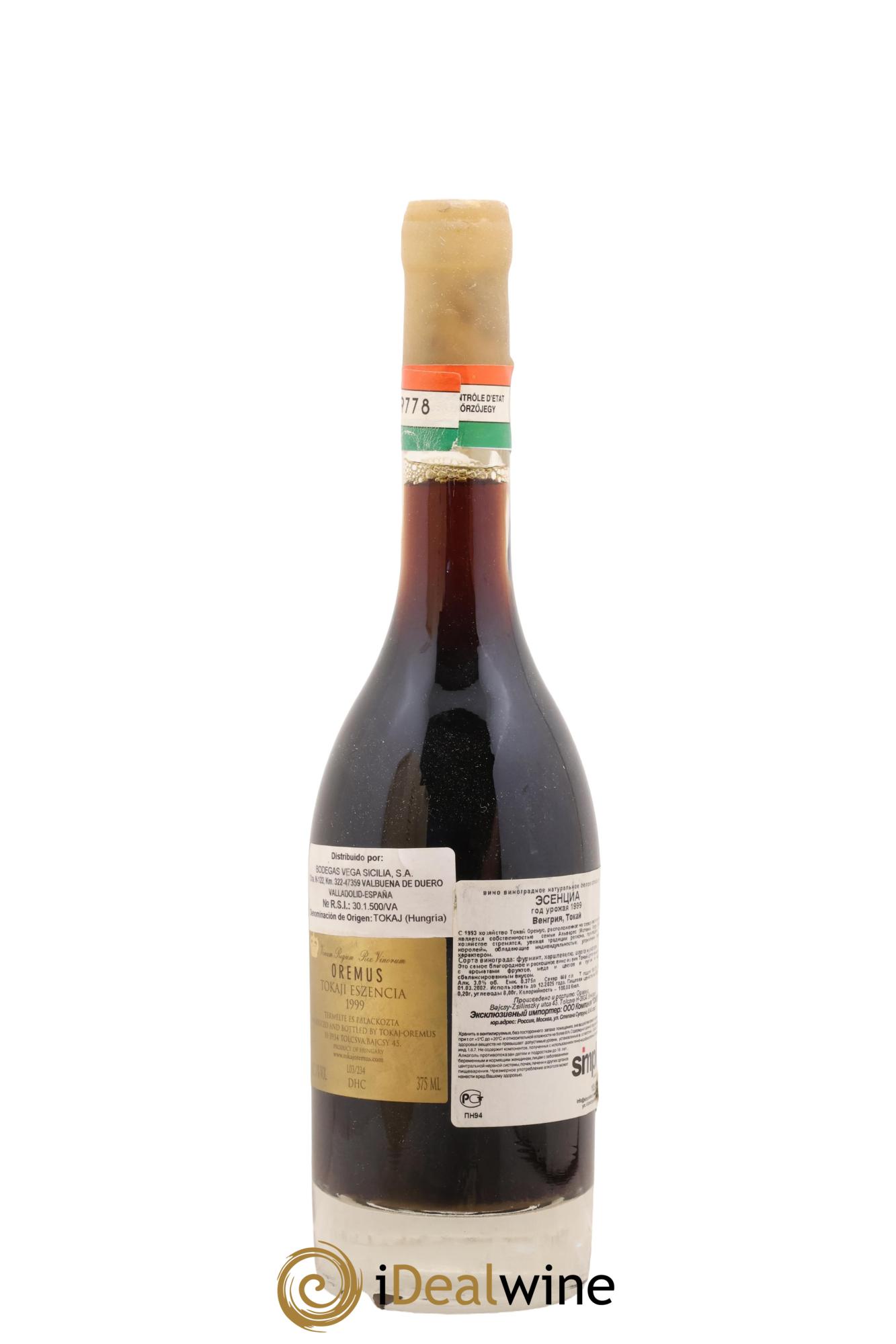 Tokaj Aszu Eszencia Oremus by Vega Sicilia 1999 - Lotto di 1 mezza bottiglia - 1